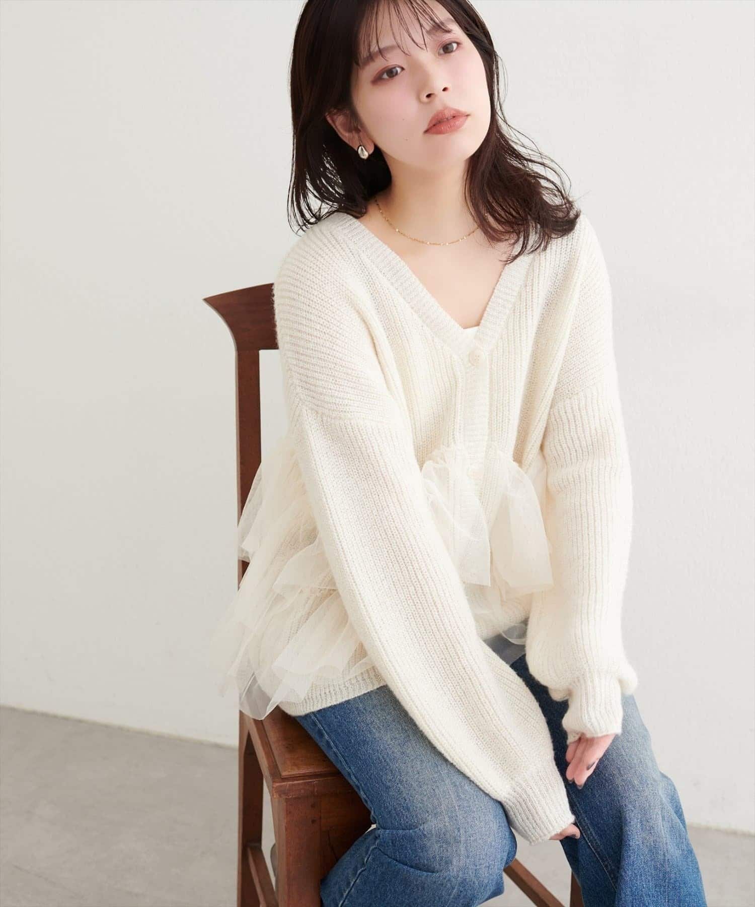 natural couture(ナチュラルクチュール) チュール重ねカーディガン