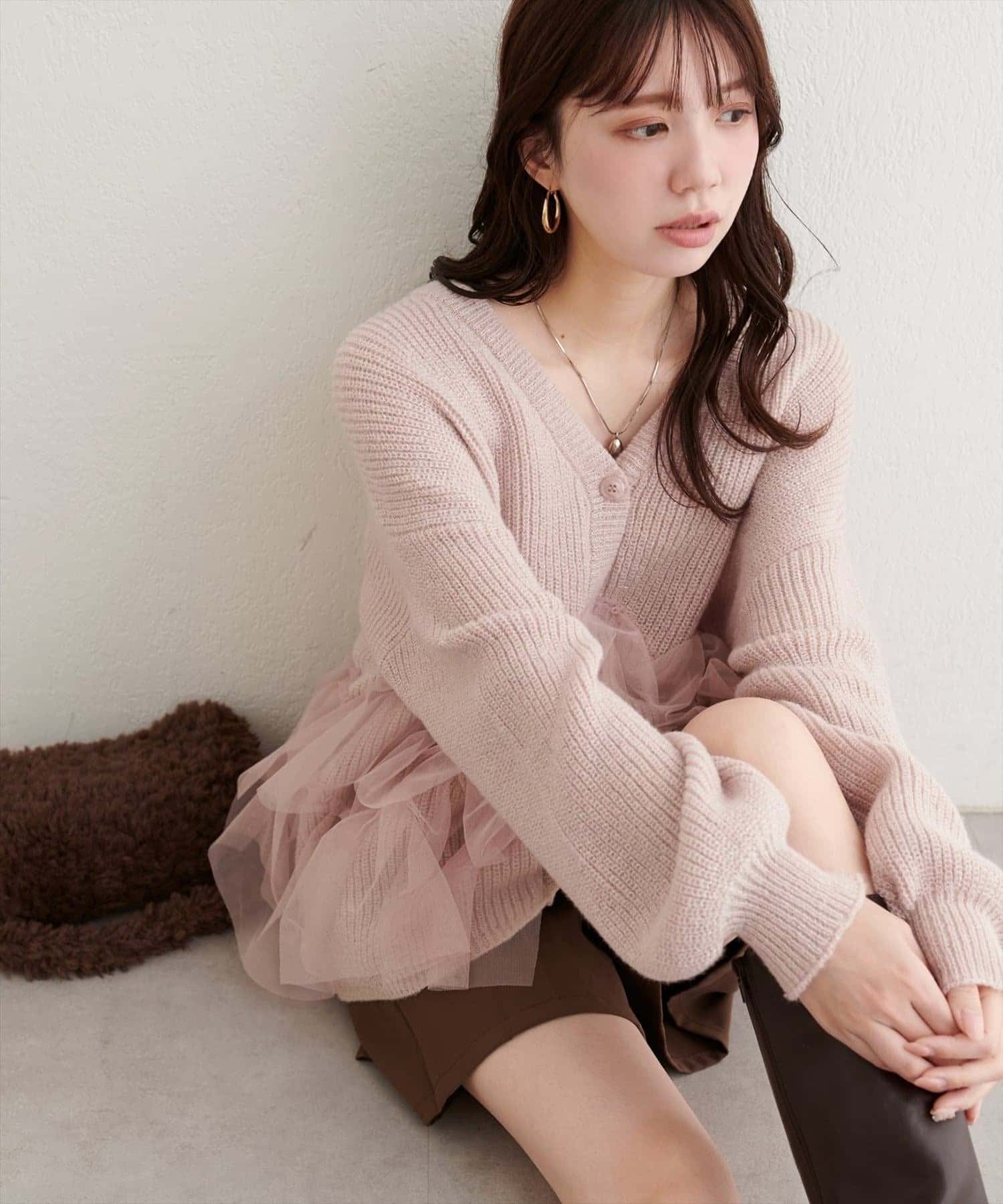 natural couture(ナチュラルクチュール) チュール重ねカーディガン