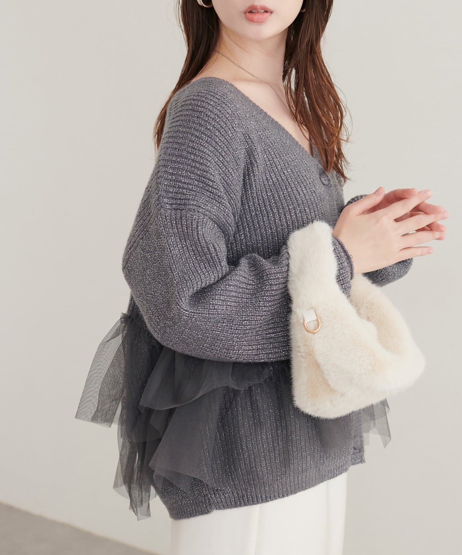 natural couture(ナチュラルクチュール) チュール重ねカーディガン