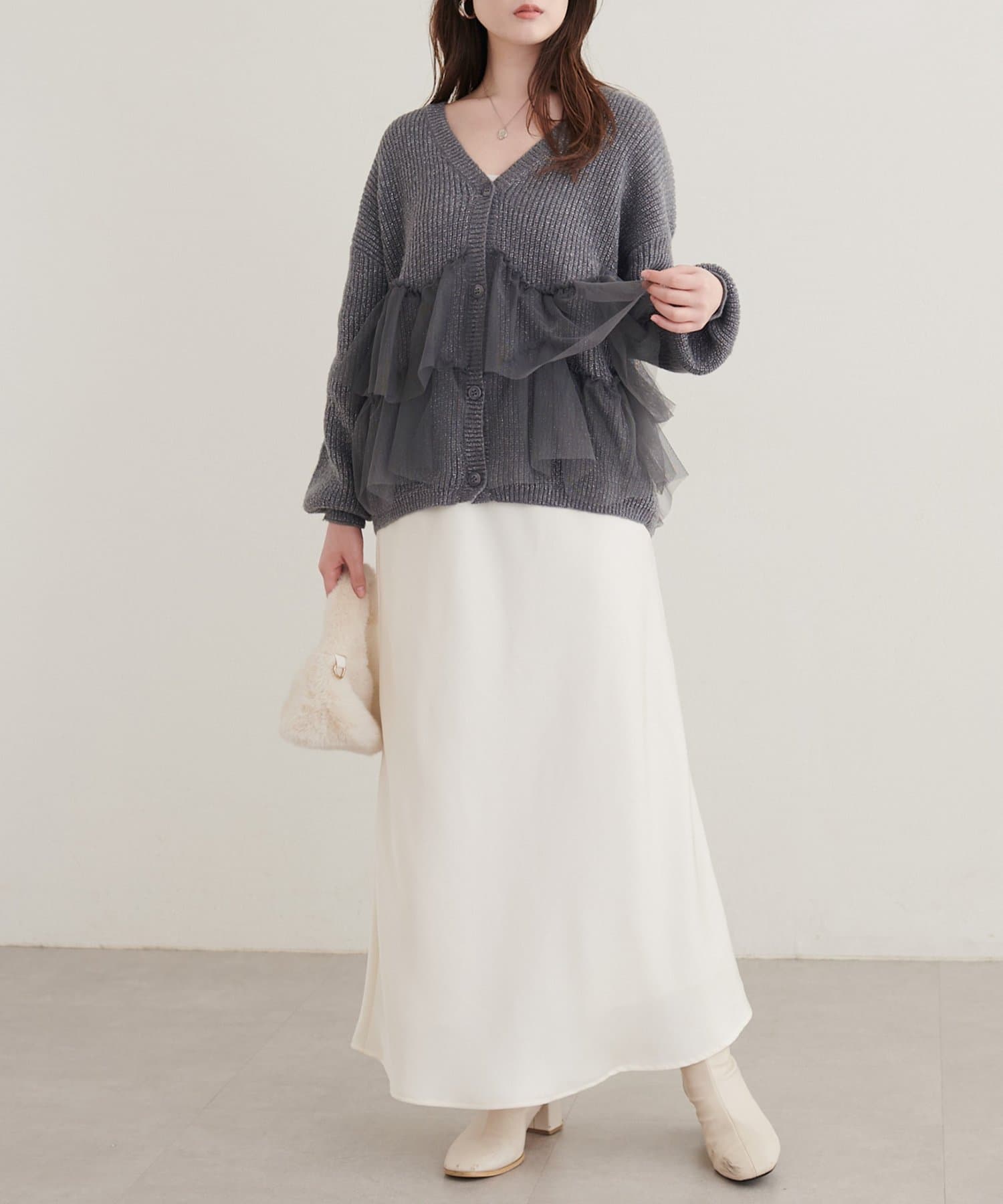 natural couture(ナチュラルクチュール) チュール重ねカーディガン