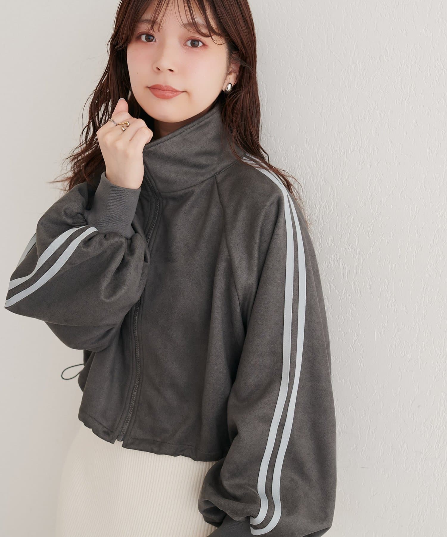 natural couture(ナチュラルクチュール) 袖ラインスタンドショートブルゾン