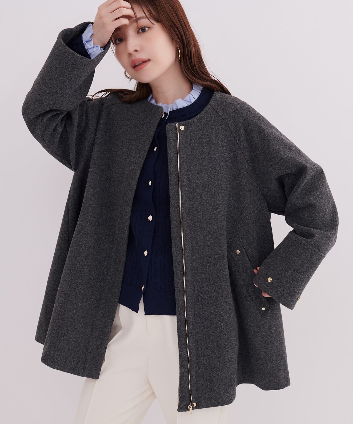 natural couture(ナチュラルクチュール) 〈osono〉2WAYノーカラーコート