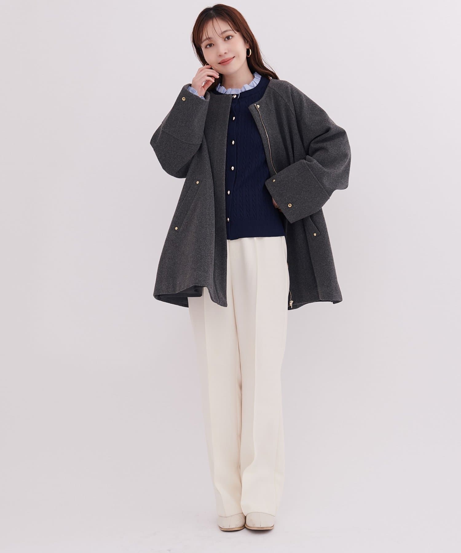 natural couture(ナチュラルクチュール) 〈osono〉2WAYノーカラーコート
