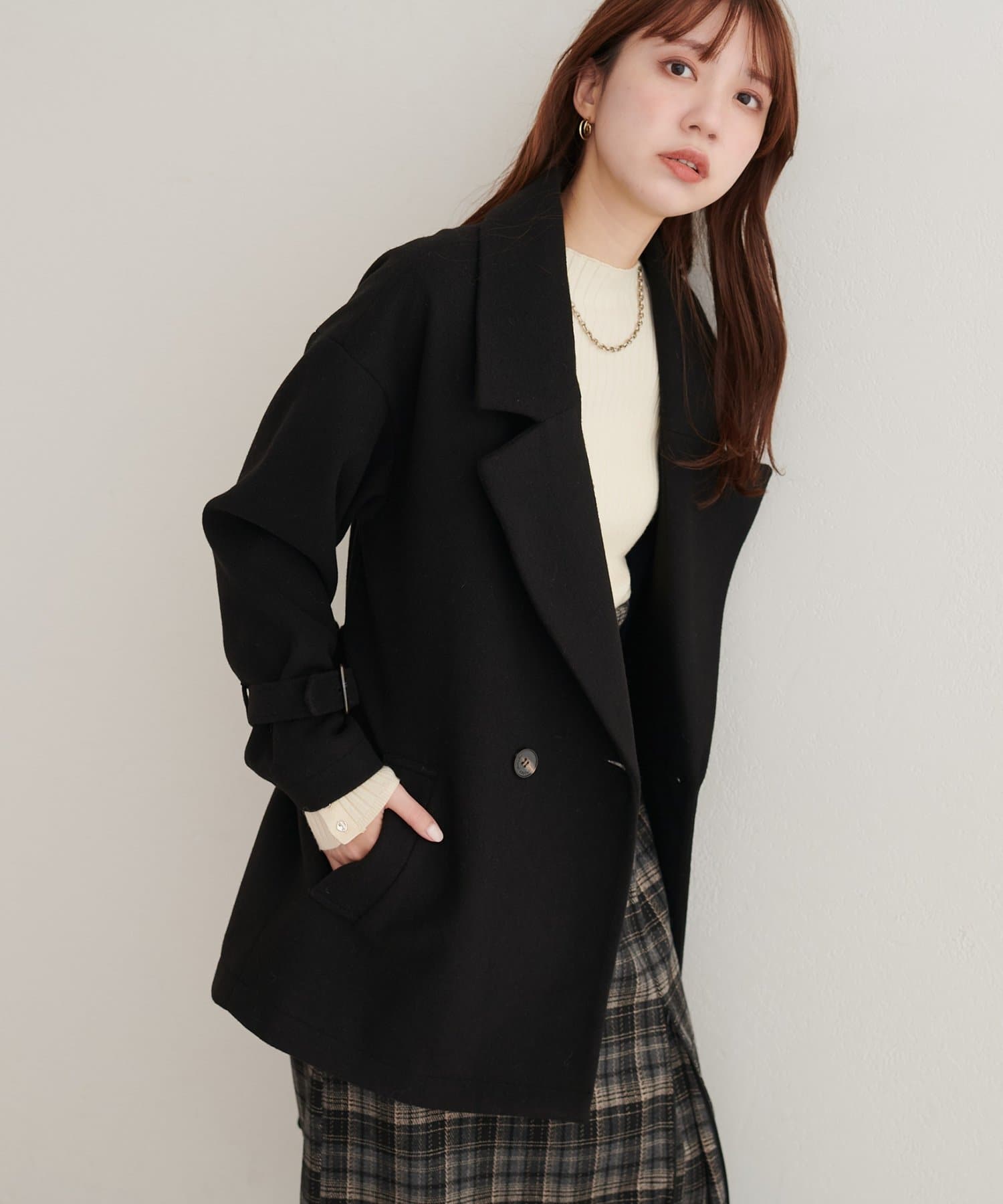 natural couture(ナチュラルクチュール) ベルト付きミドル丈コート