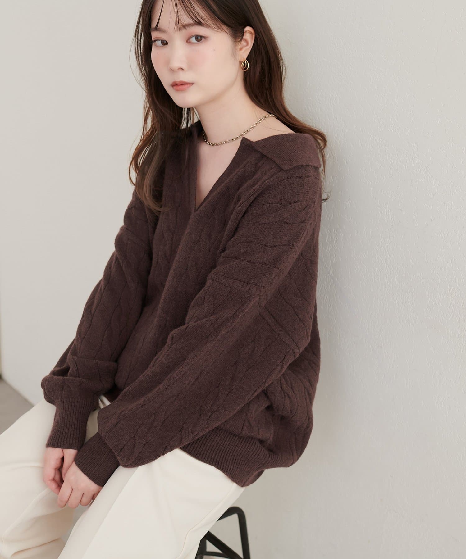 natural couture(ナチュラルクチュール) ケーブルニットスキッパー