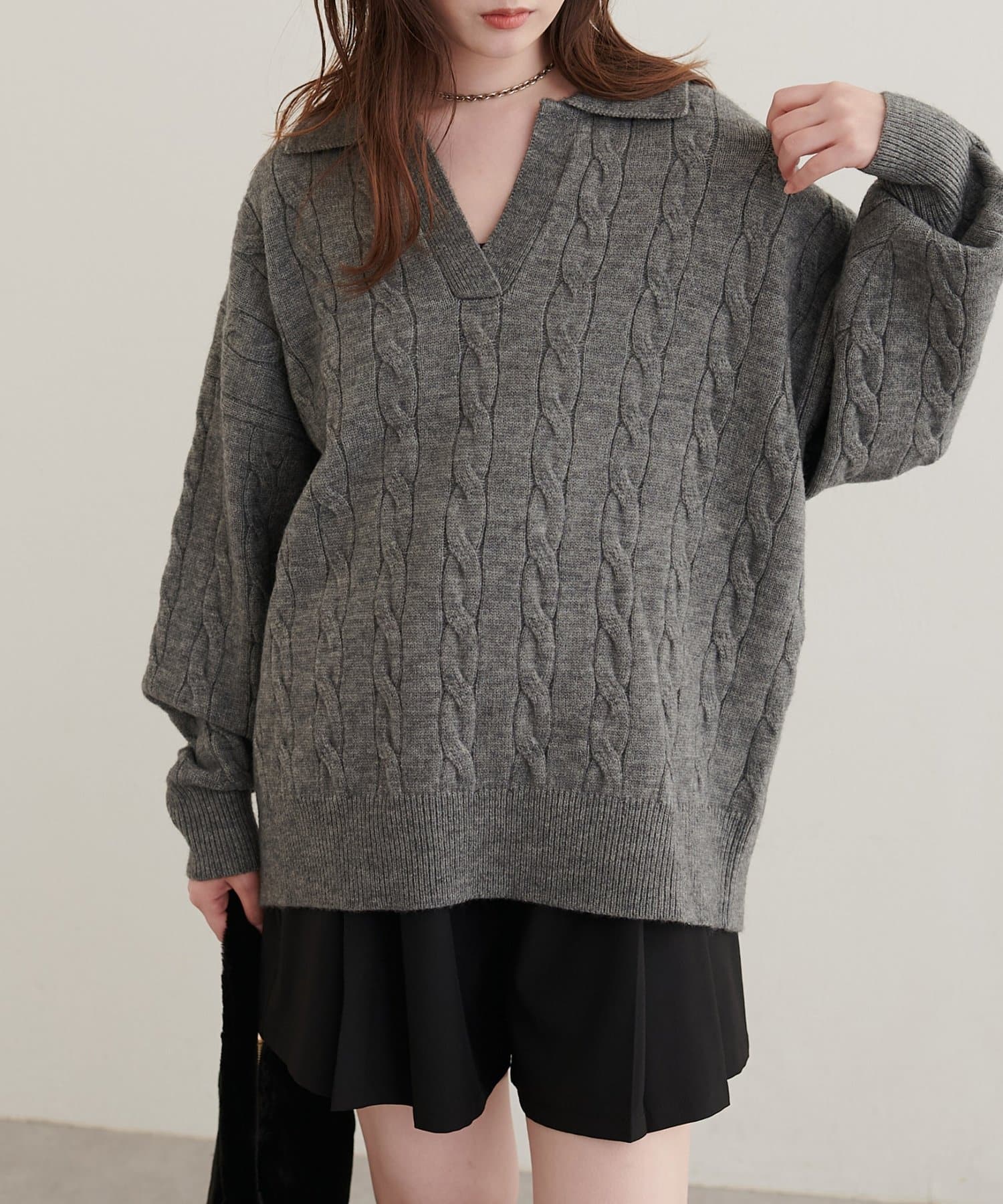 natural couture(ナチュラルクチュール) ケーブルニットスキッパー