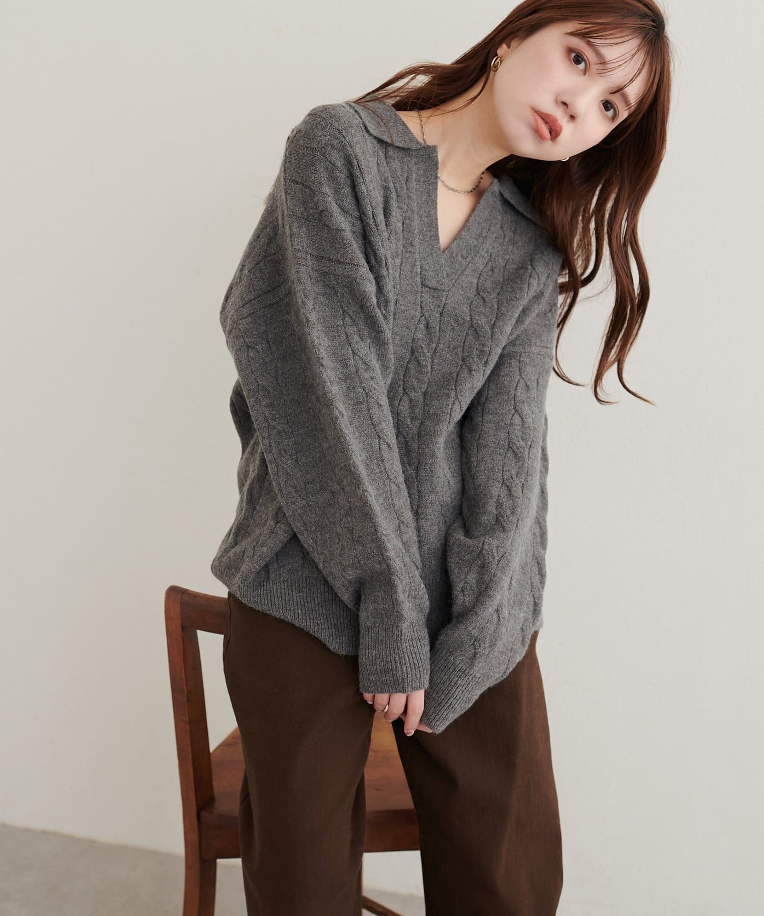 natural couture(ナチュラルクチュール) ケーブルニットスキッパー
