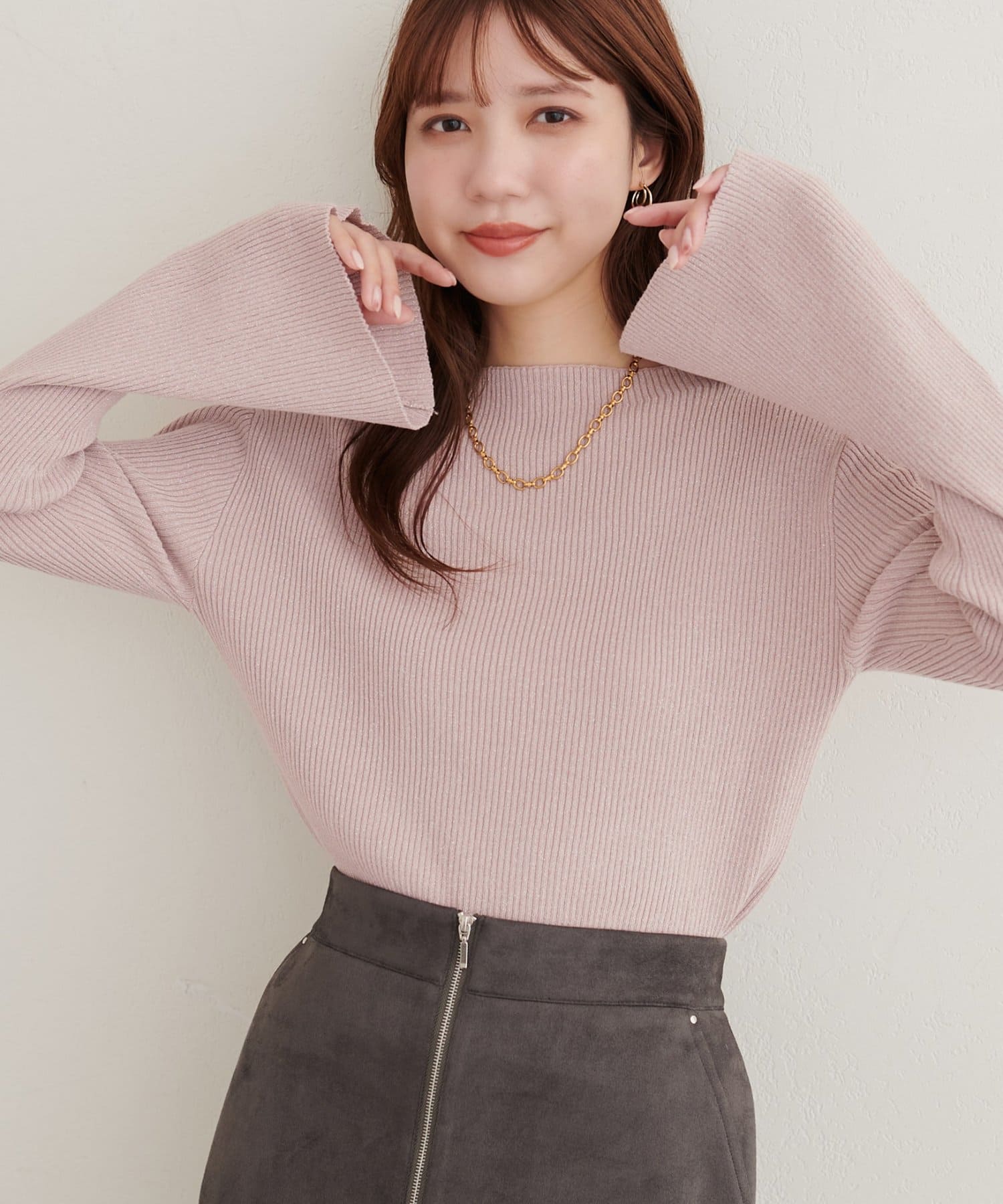 natural couture(ナチュラルクチュール) 袖フレアラメリブニット