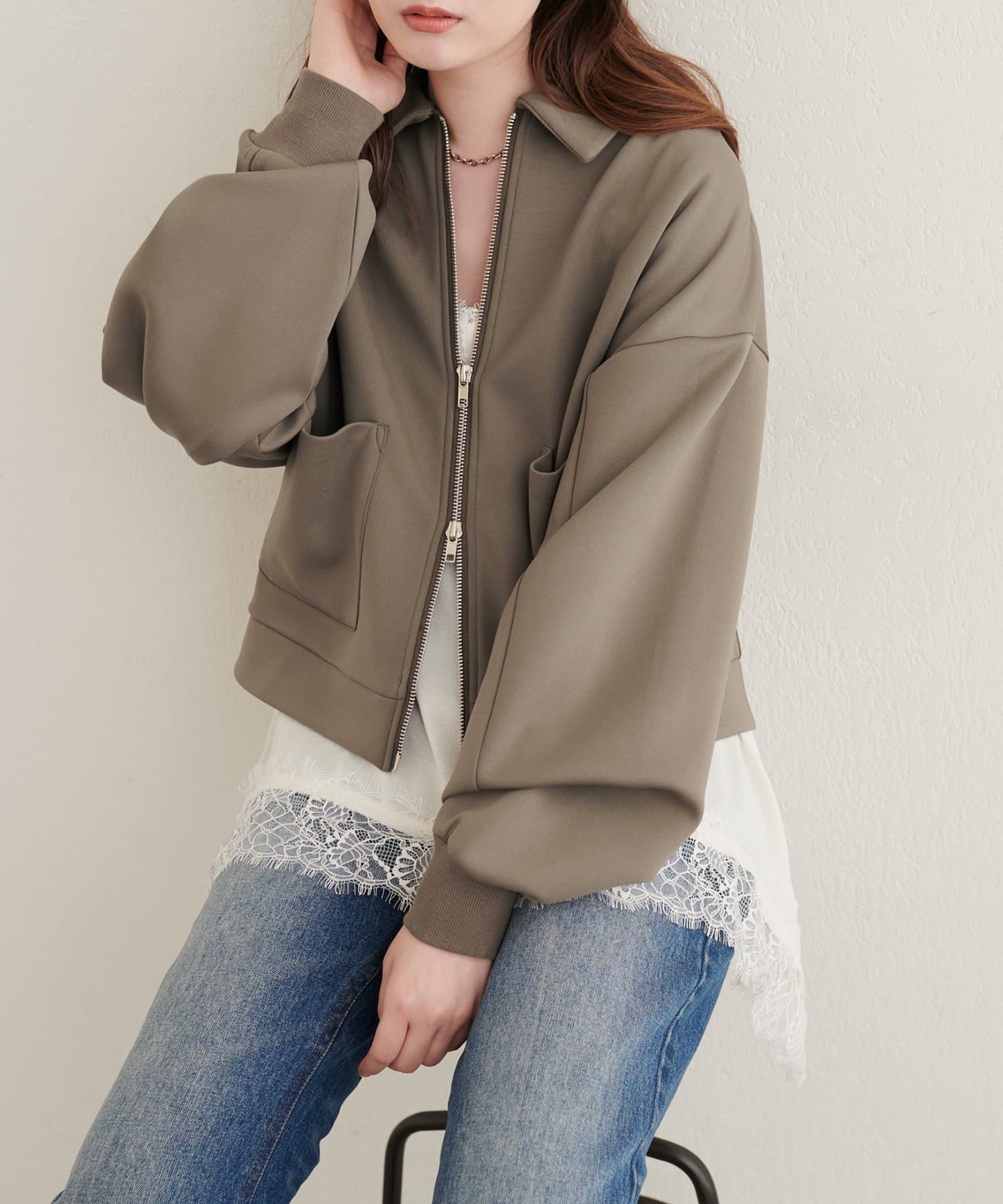 natural couture(ナチュラルクチュール) ボンディングポケット付きWZIPブルゾン