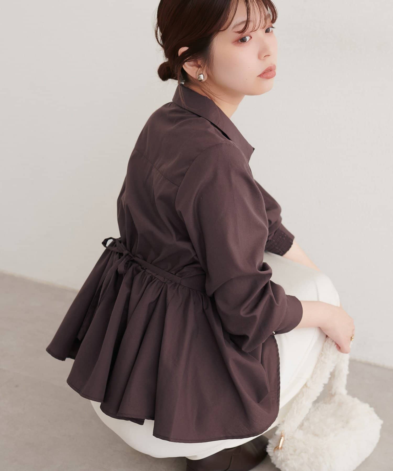 natural couture(ナチュラルクチュール) チェック柄ペプラムシャツ