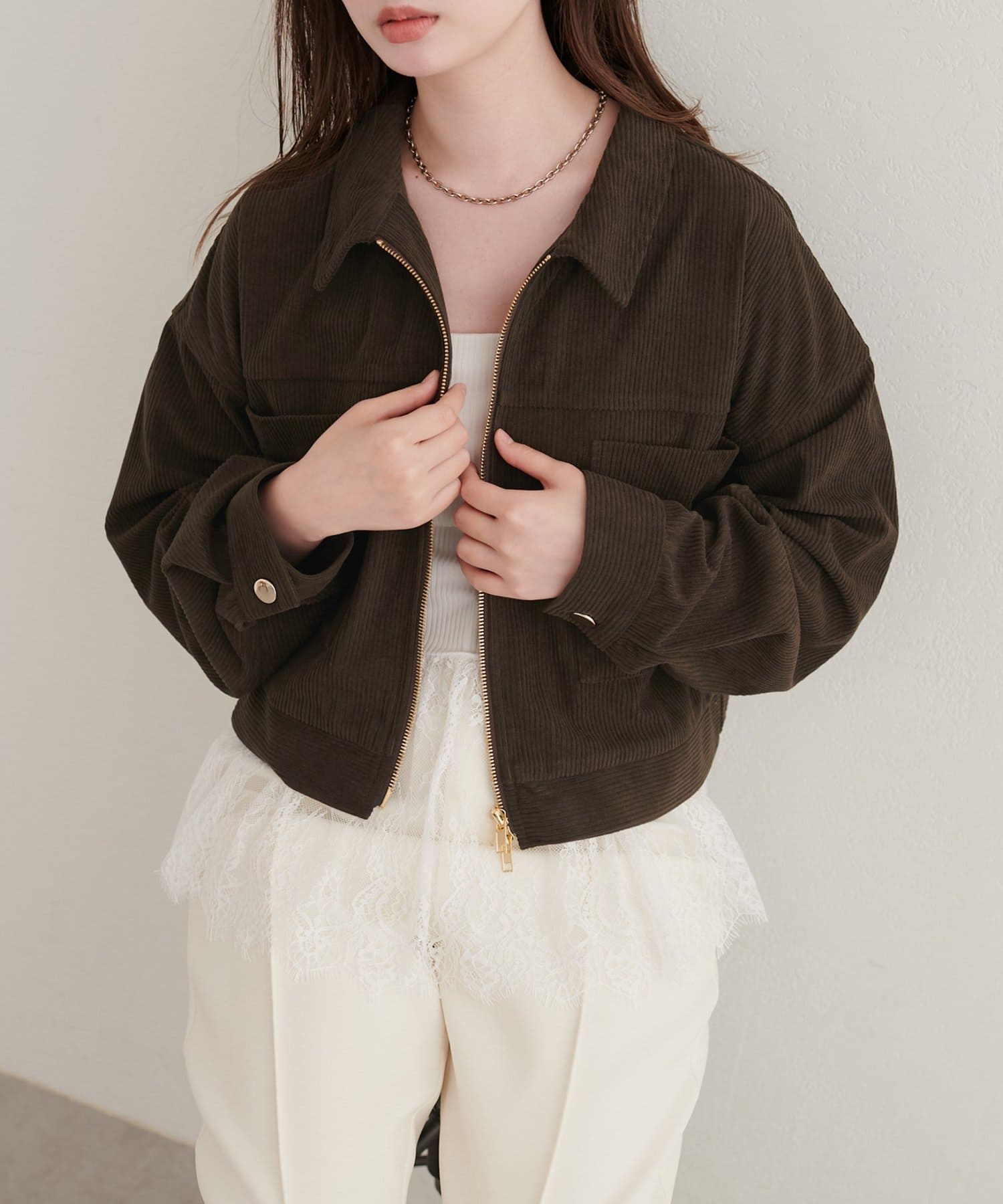 natural couture(ナチュラルクチュール) Wジップコーデュロイショートブルゾン