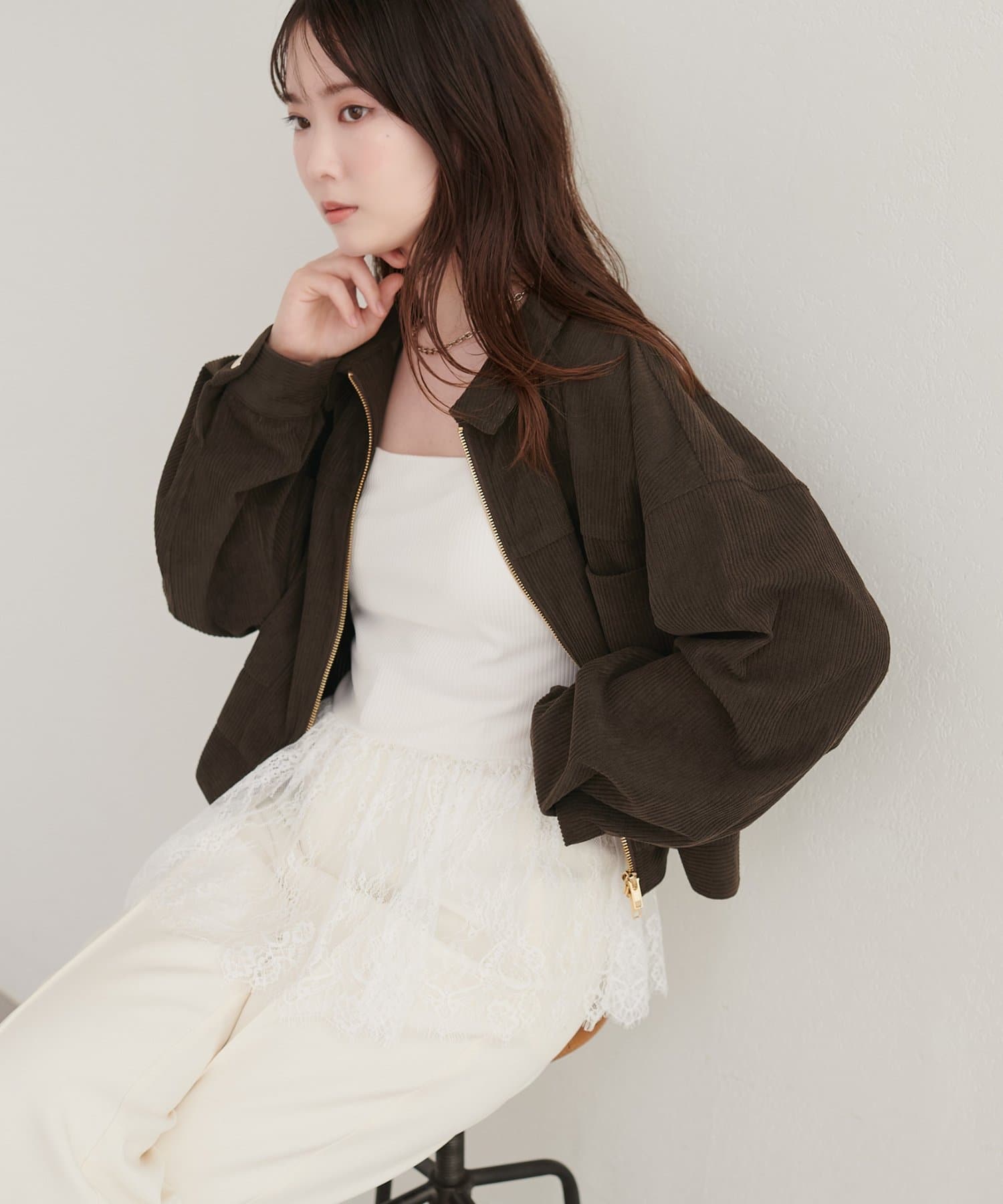 natural couture(ナチュラルクチュール) Wジップコーデュロイショートブルゾン