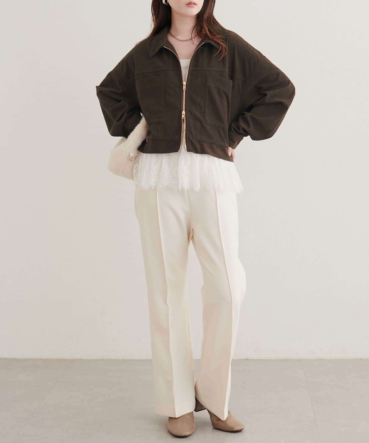 natural couture(ナチュラルクチュール) Wジップコーデュロイショートブルゾン