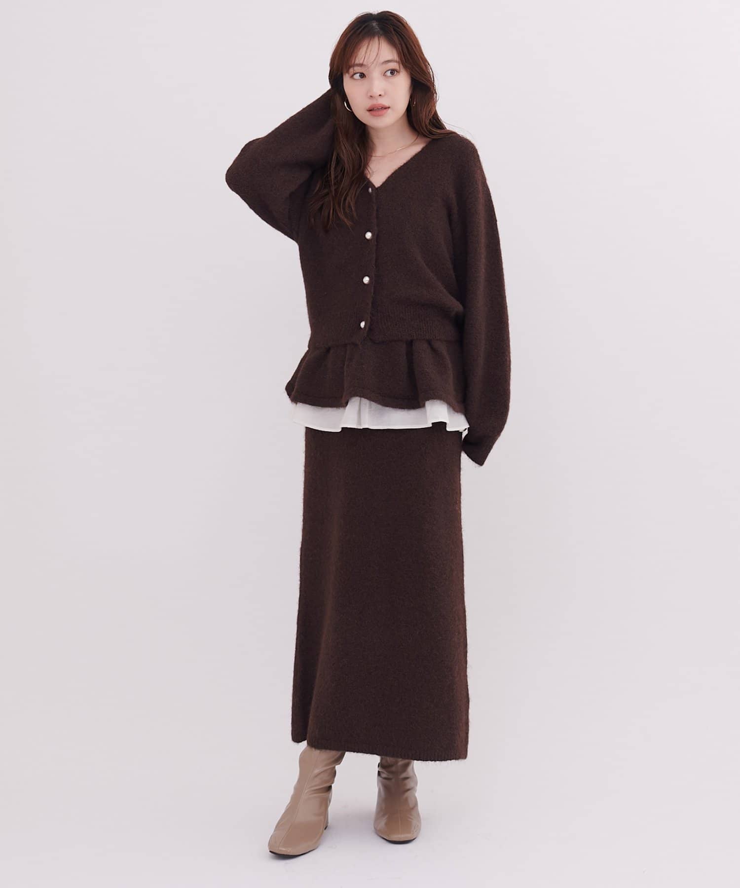 natural couture(ナチュラルクチュール) 【セットフェア対象】アルパカタッチパール釦カーデ