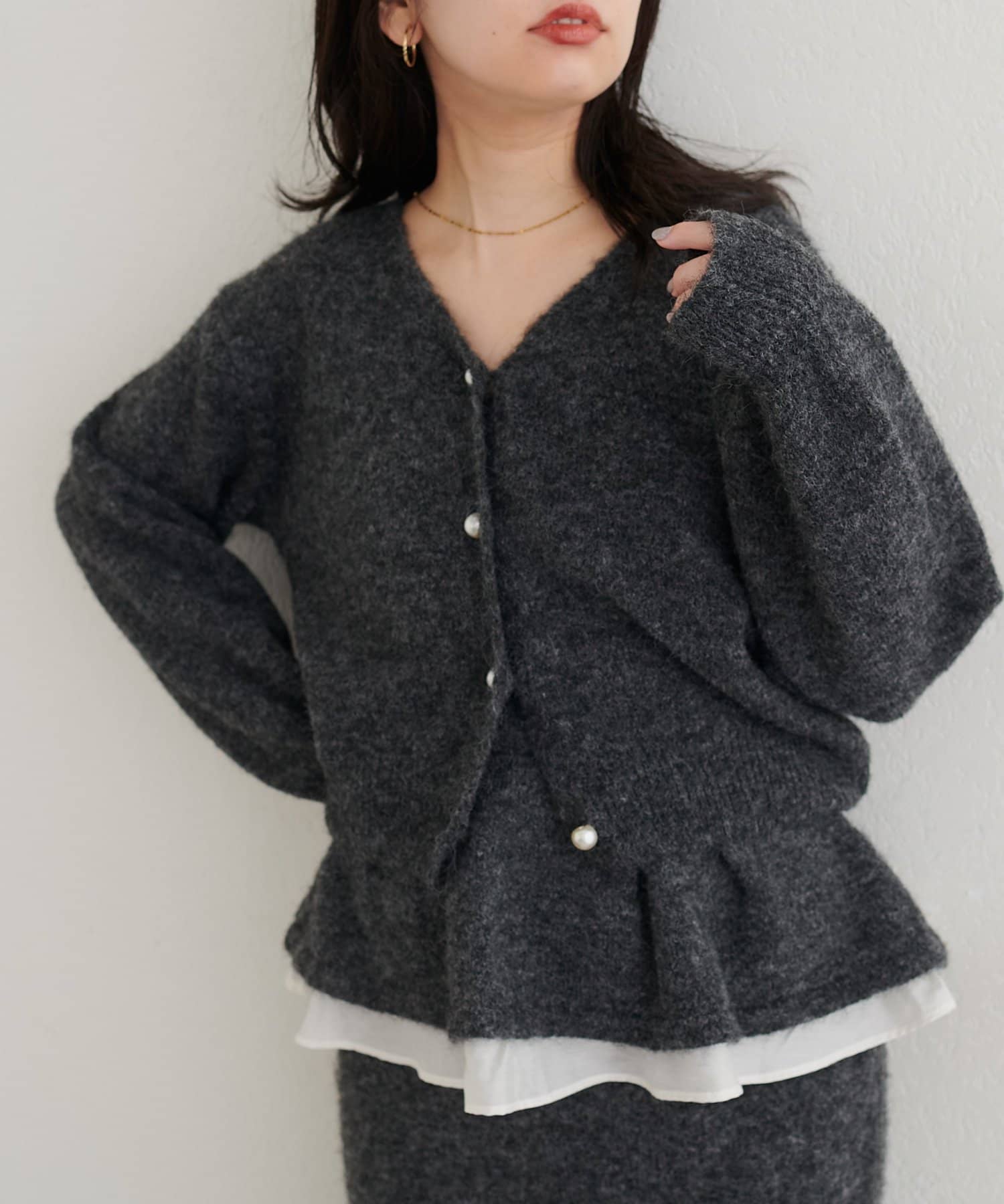 natural couture(ナチュラルクチュール) 【セットフェア対象】アルパカタッチパール釦カーデ