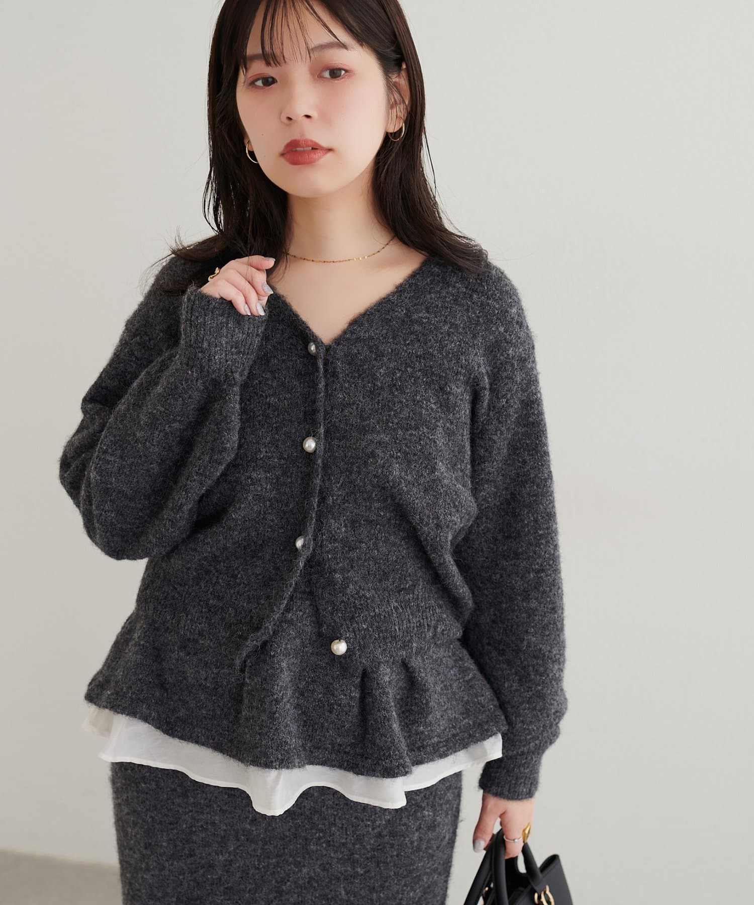 natural couture(ナチュラルクチュール) 【セットフェア対象】アルパカタッチパール釦カーデ