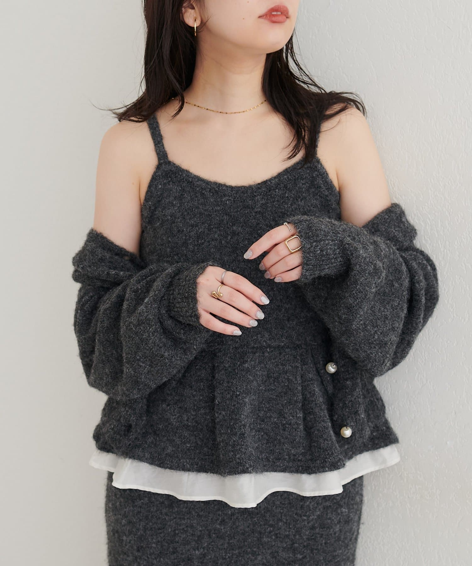 natural couture(ナチュラルクチュール) 【セットフェア対象】アルパカタッチペプラムビスチェ
