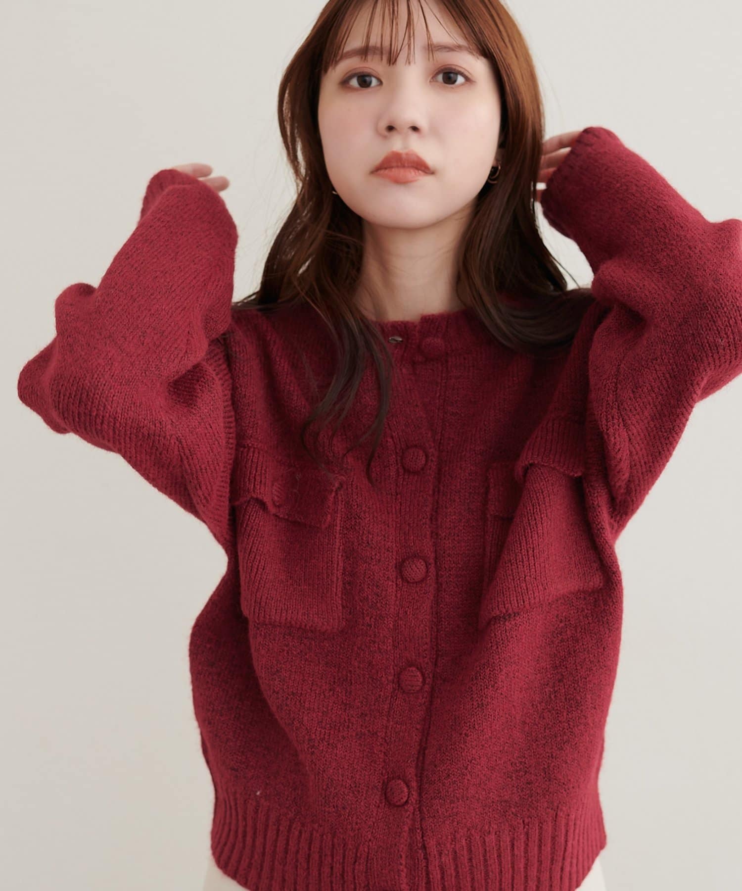 natural couture(ナチュラルクチュール) メランジモヘアポケット付きカーディガン