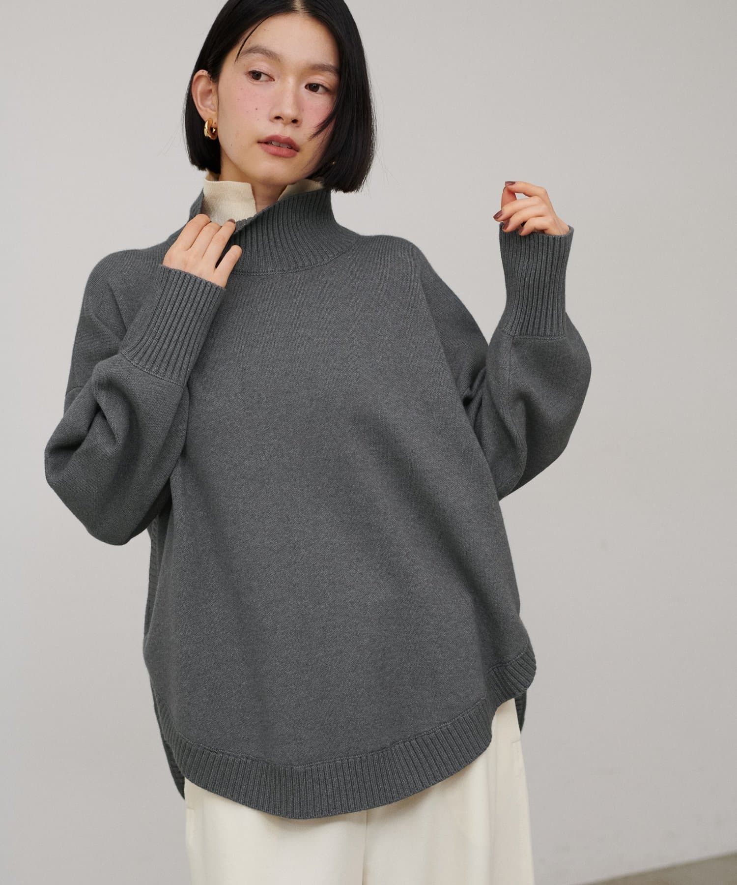 LARUTA(ラルータ) ラウンドヘム2枚衿ニット