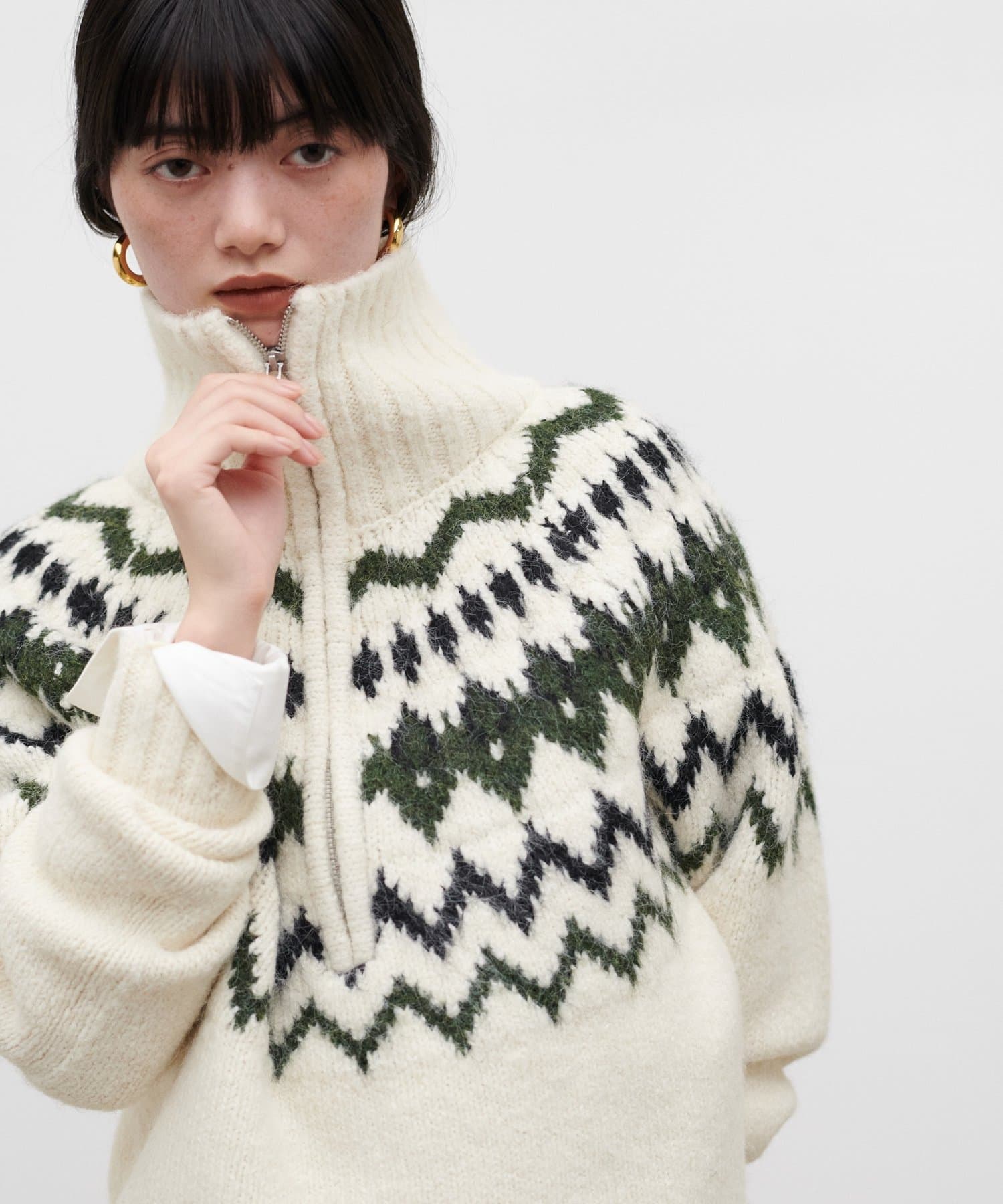 LARUTA(ラルータ) ノルディック柄ハーフZIPニット