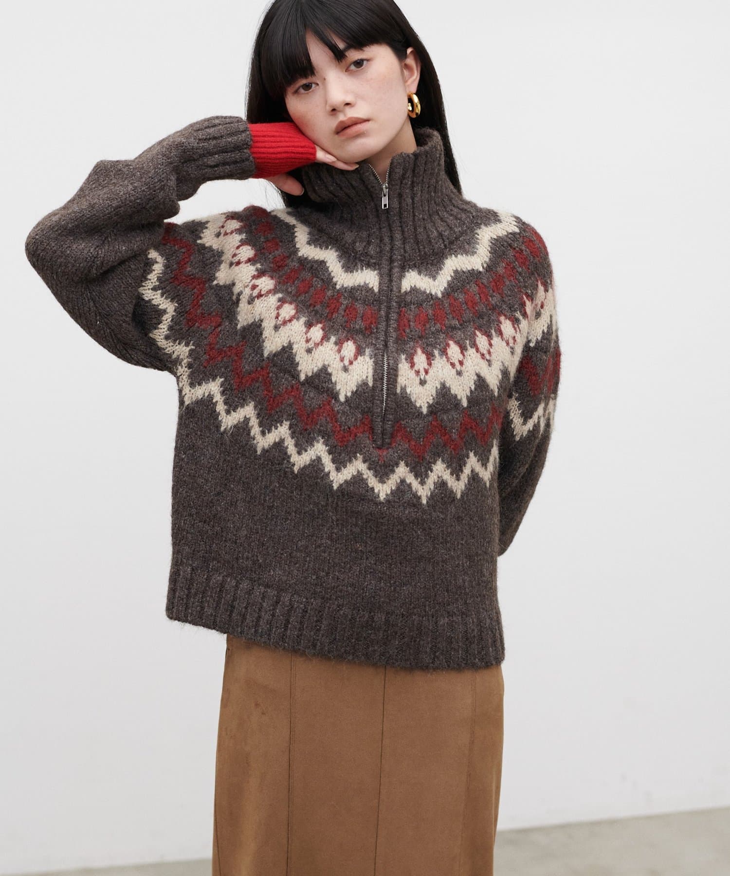 LARUTA(ラルータ) ノルディック柄ハーフZIPニット