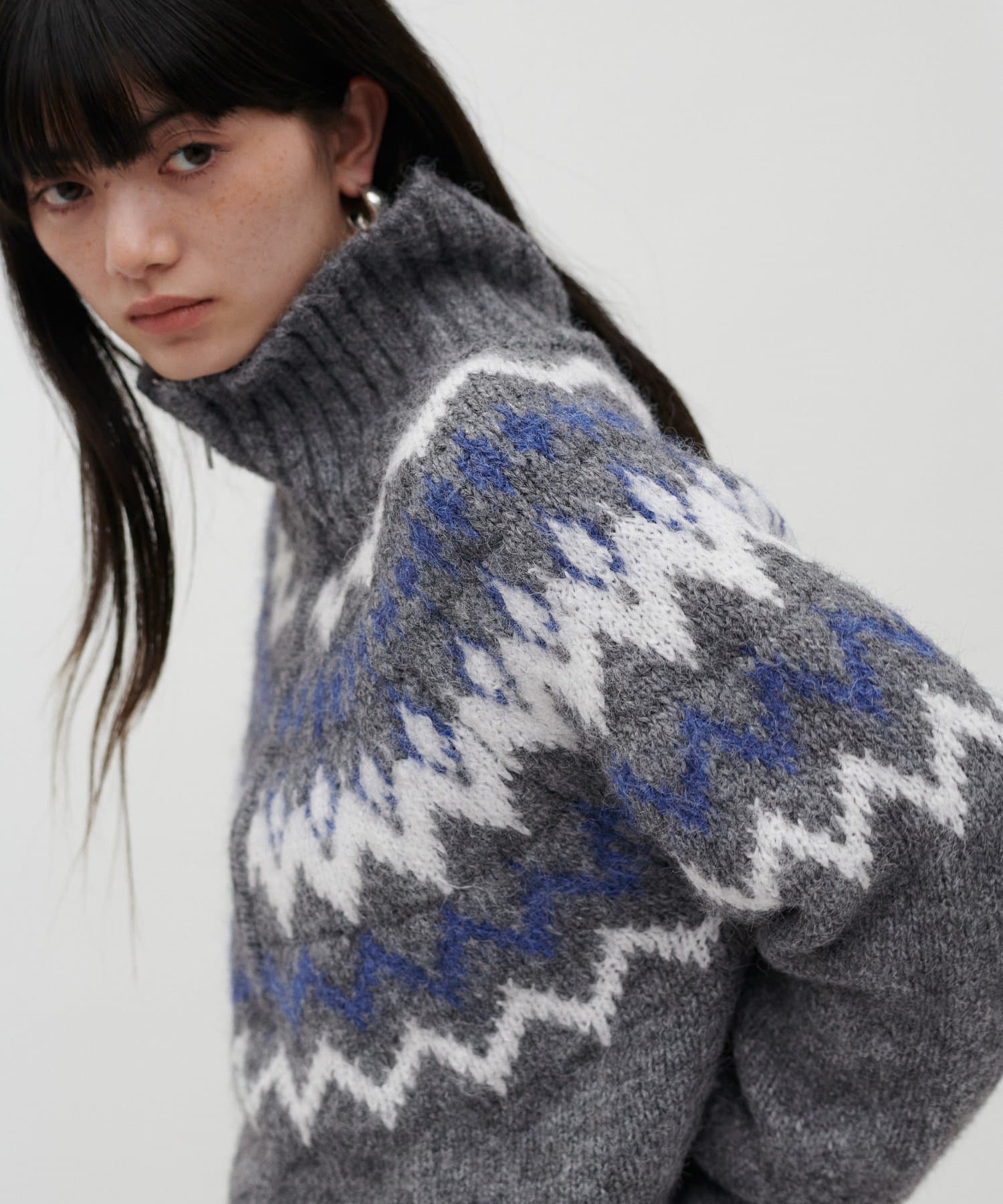 LARUTA(ラルータ) ノルディック柄ハーフZIPニット