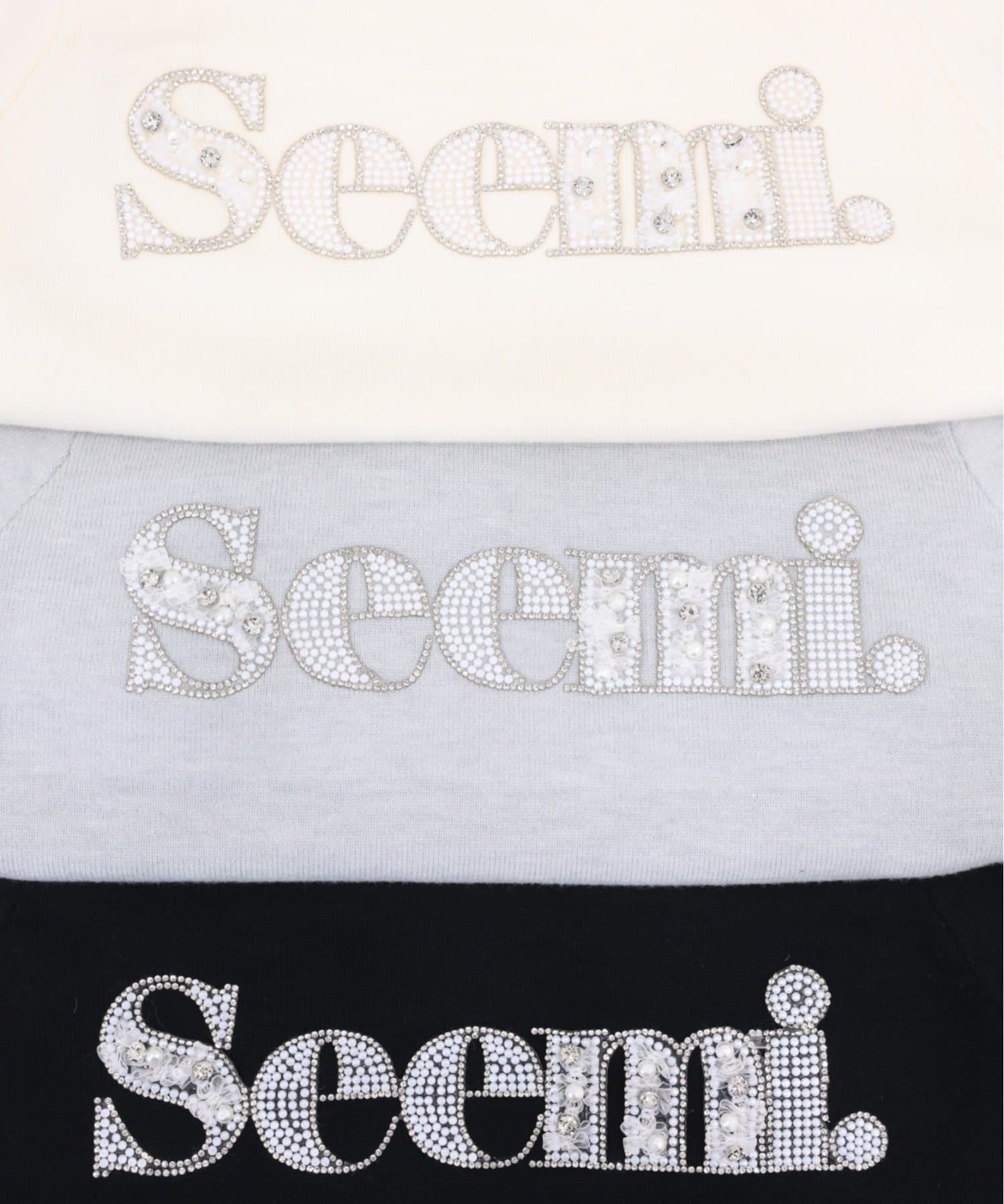 Seemi.by NICE CLAUP(シーミーバイナイスクラップ) ハイネックビジューロゴニット