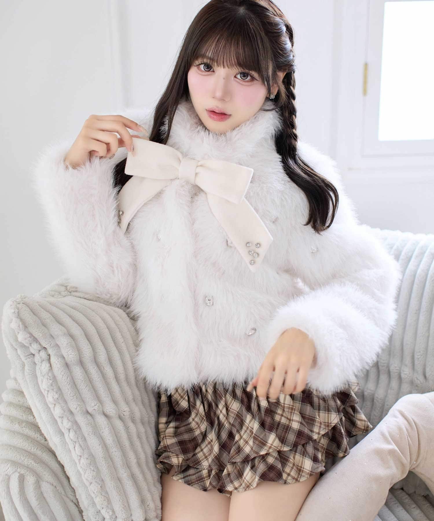 Belle Charme(ベルシャルム) Bijou Ribbon Fur Coat
