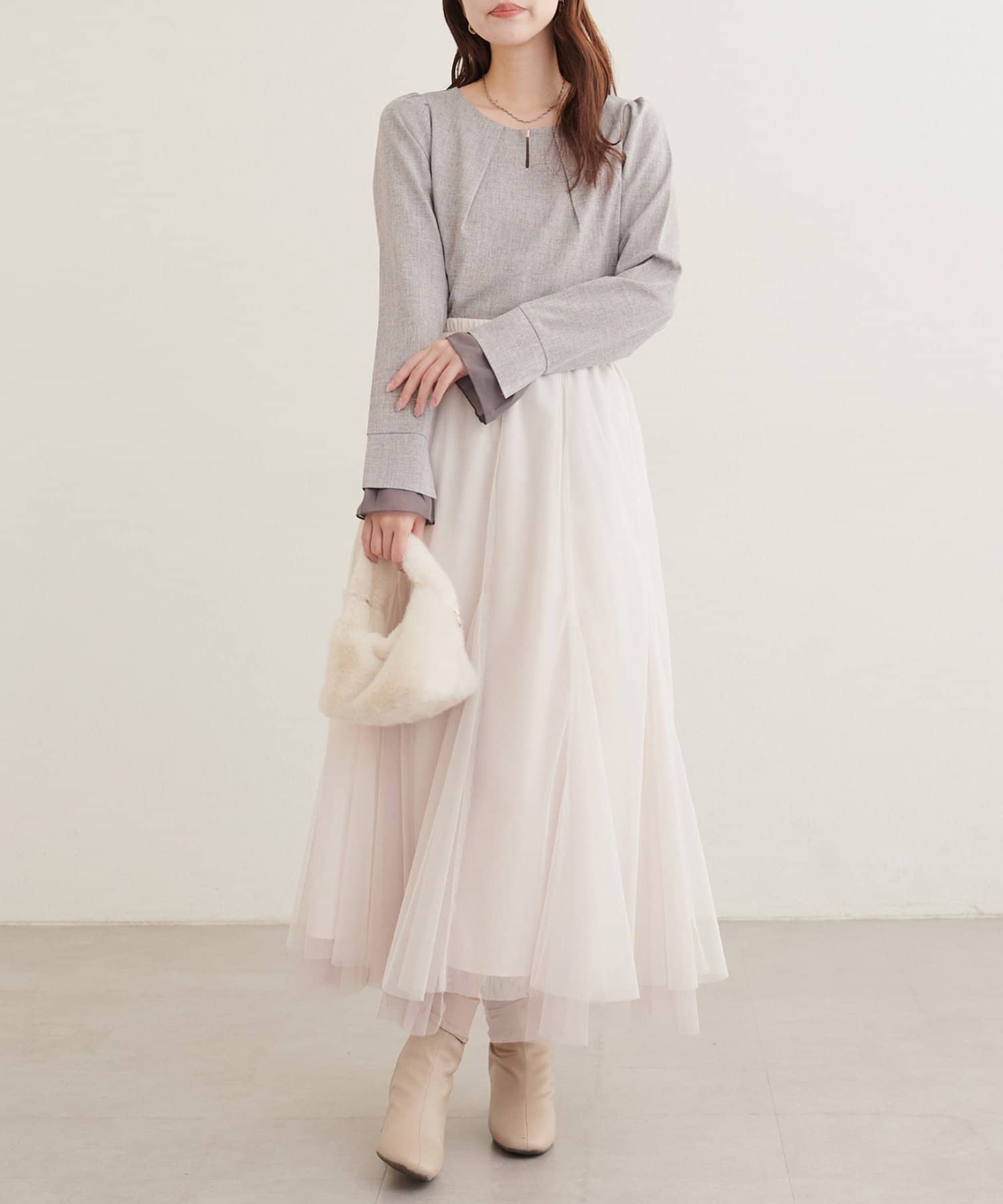 natural couture(ナチュラルクチュール) シアー重ねフレア袖ブラウス
