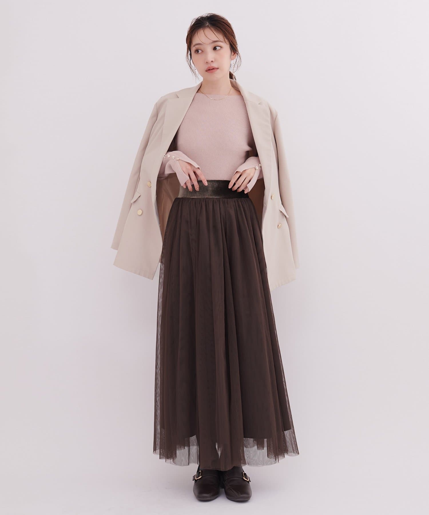 natural couture(ナチュラルクチュール) ウエストベロアチュールスカート