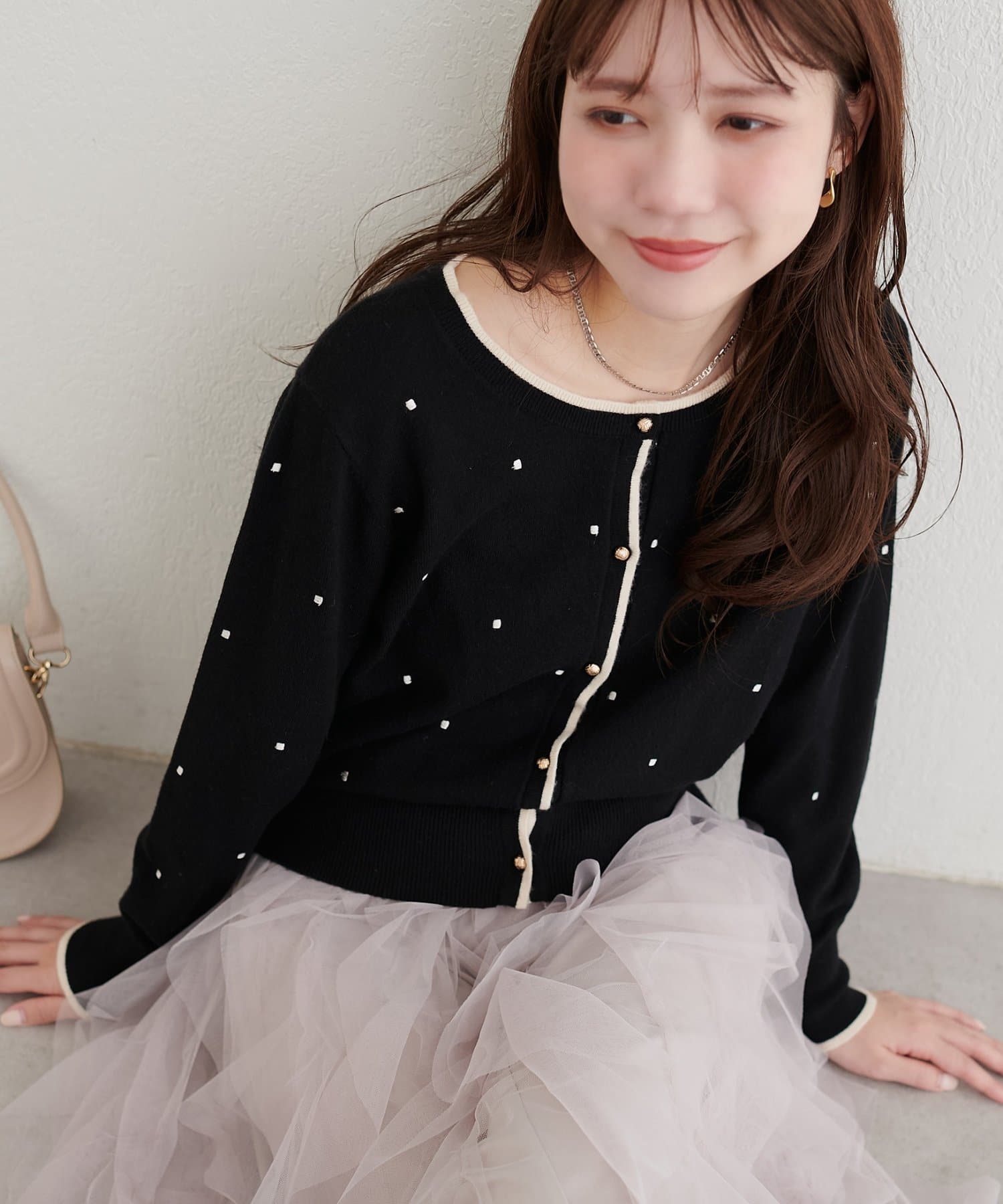 natural couture(ナチュラルクチュール) スクエア刺繍配色カーデ