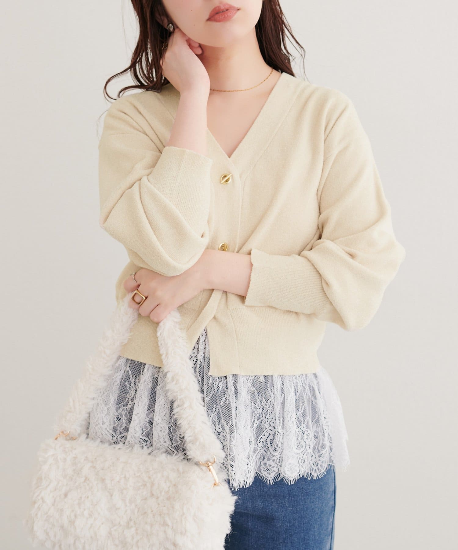 natural couture(ナチュラルクチュール) もちもちモールヤーンハトメバーカーディガン