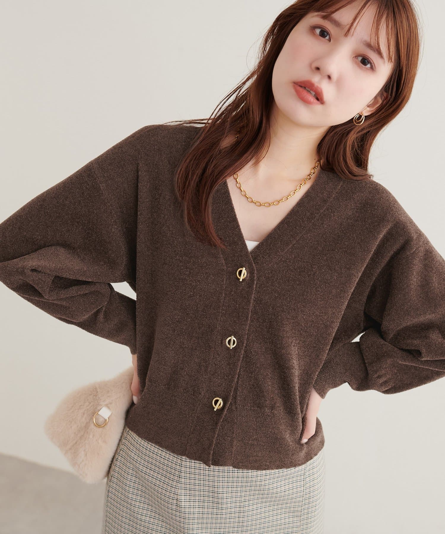 natural couture(ナチュラルクチュール) もちもちモールヤーンハトメバーカーディガン