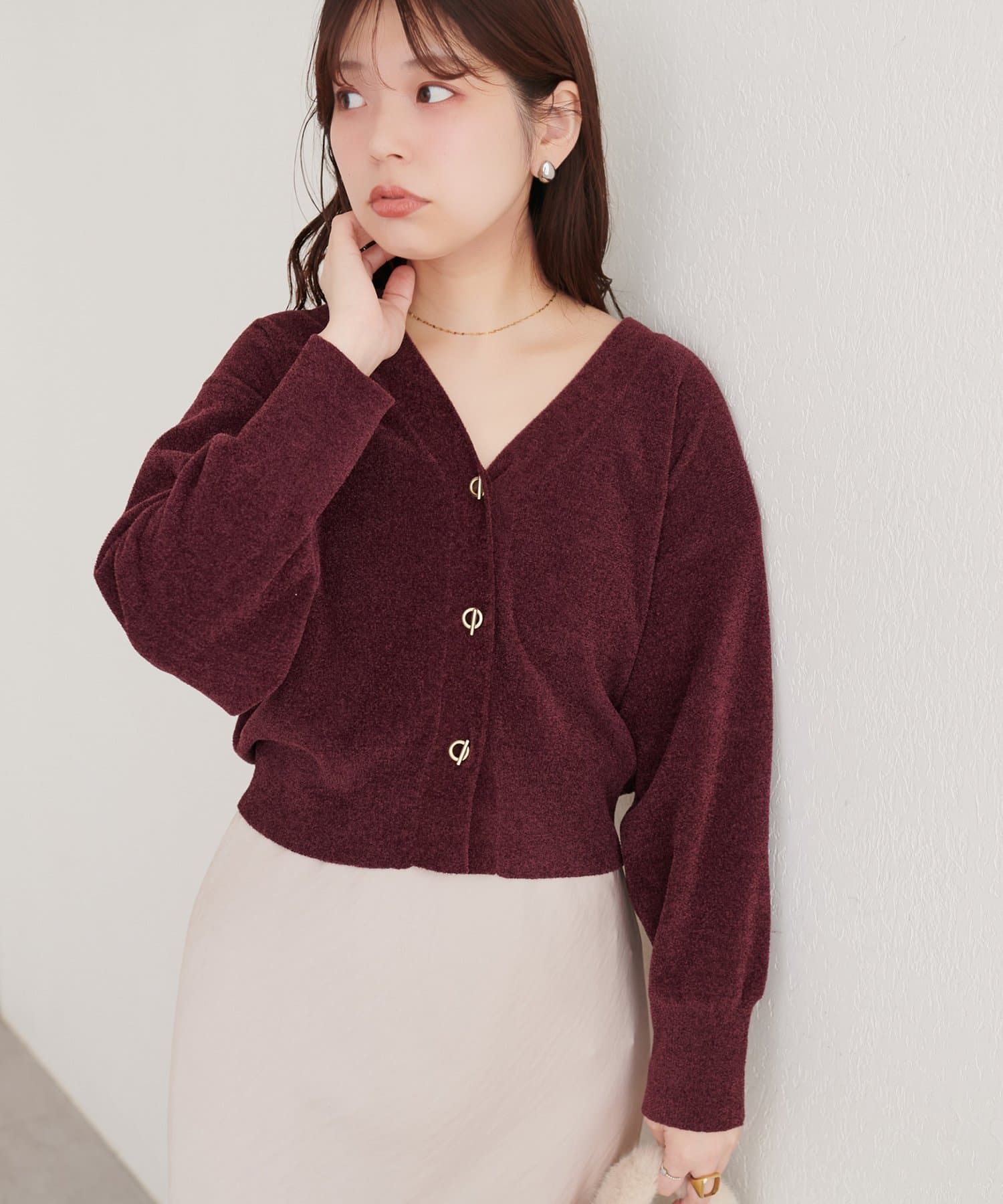 natural couture(ナチュラルクチュール) もちもちモールヤーンハトメバーカーディガン