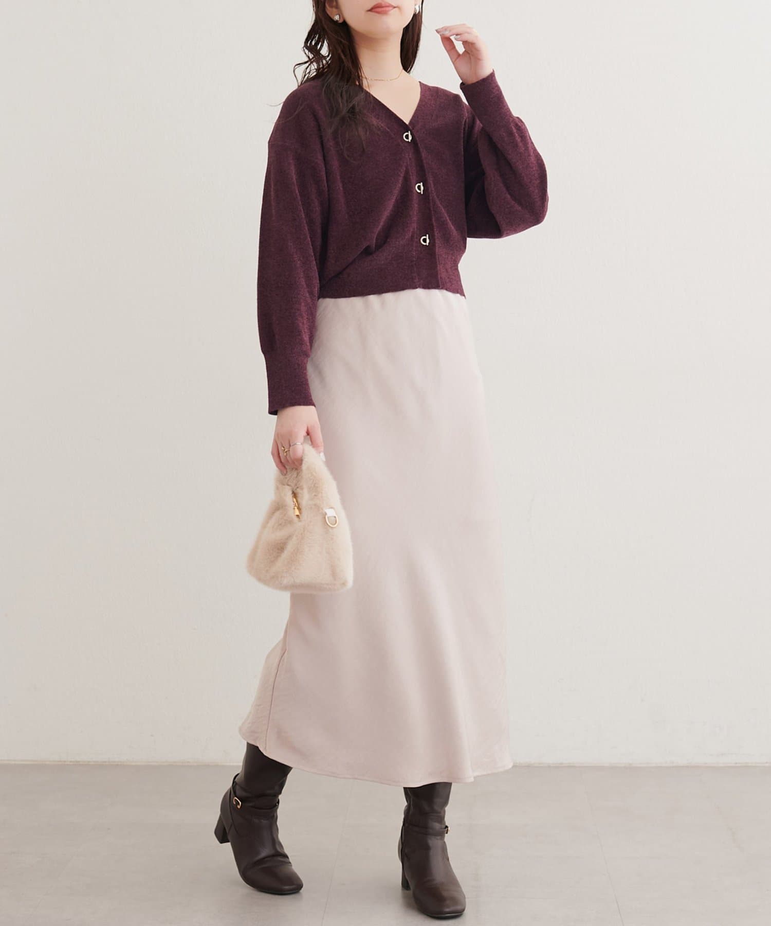 natural couture(ナチュラルクチュール) もちもちモールヤーンハトメバーカーディガン