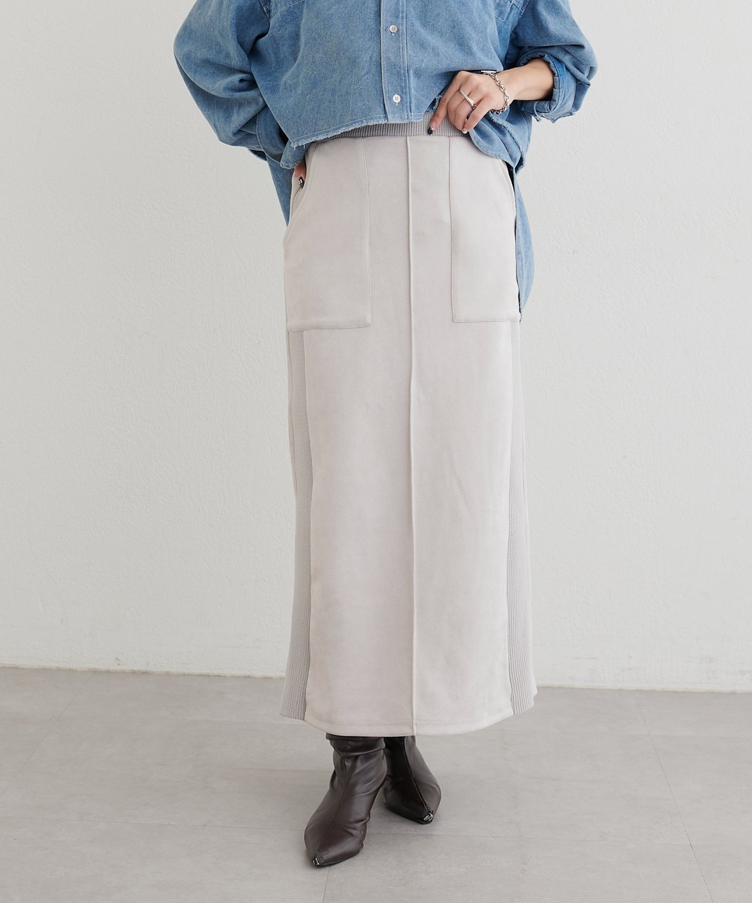 LARUTA(ラルータ) マシュマロスエードリブ切替スカート