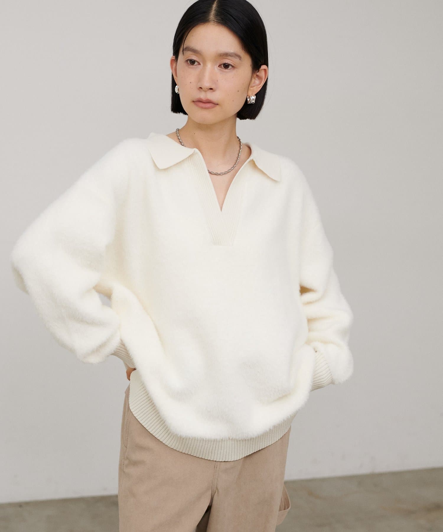 LARUTA(ラルータ) スキッパーシャギーニットプルオーバー