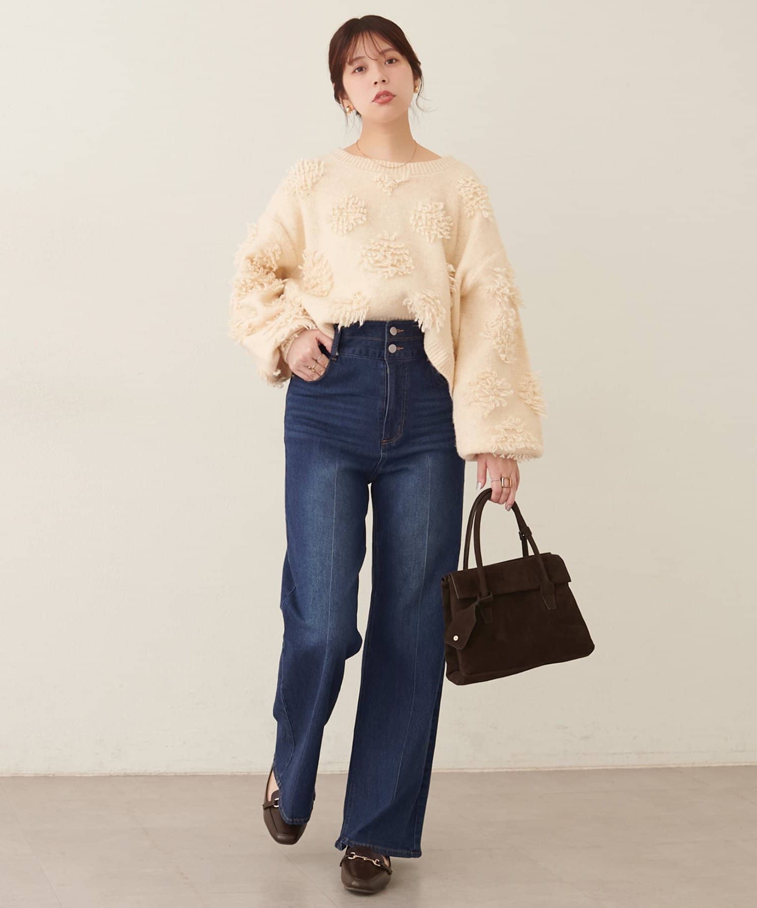 natural couture(ナチュラルクチュール) ハイウエストストレッチデニムパンツ