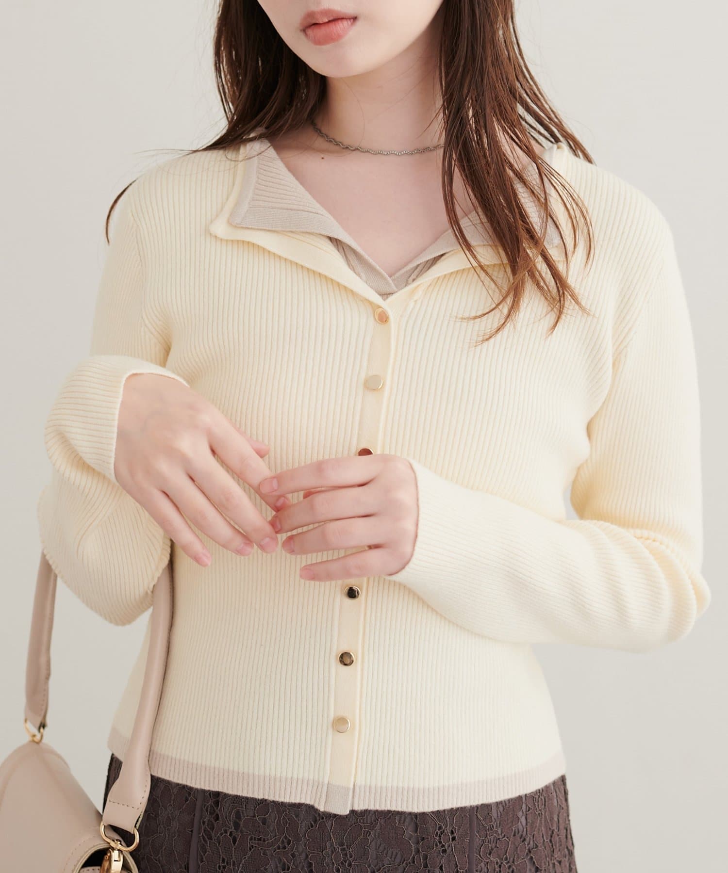 natural couture(ナチュラルクチュール) レイヤード配色リブTOPS