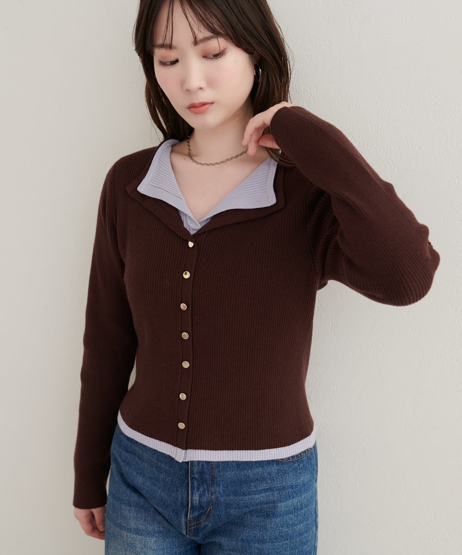natural couture(ナチュラルクチュール) レイヤード配色リブTOPS