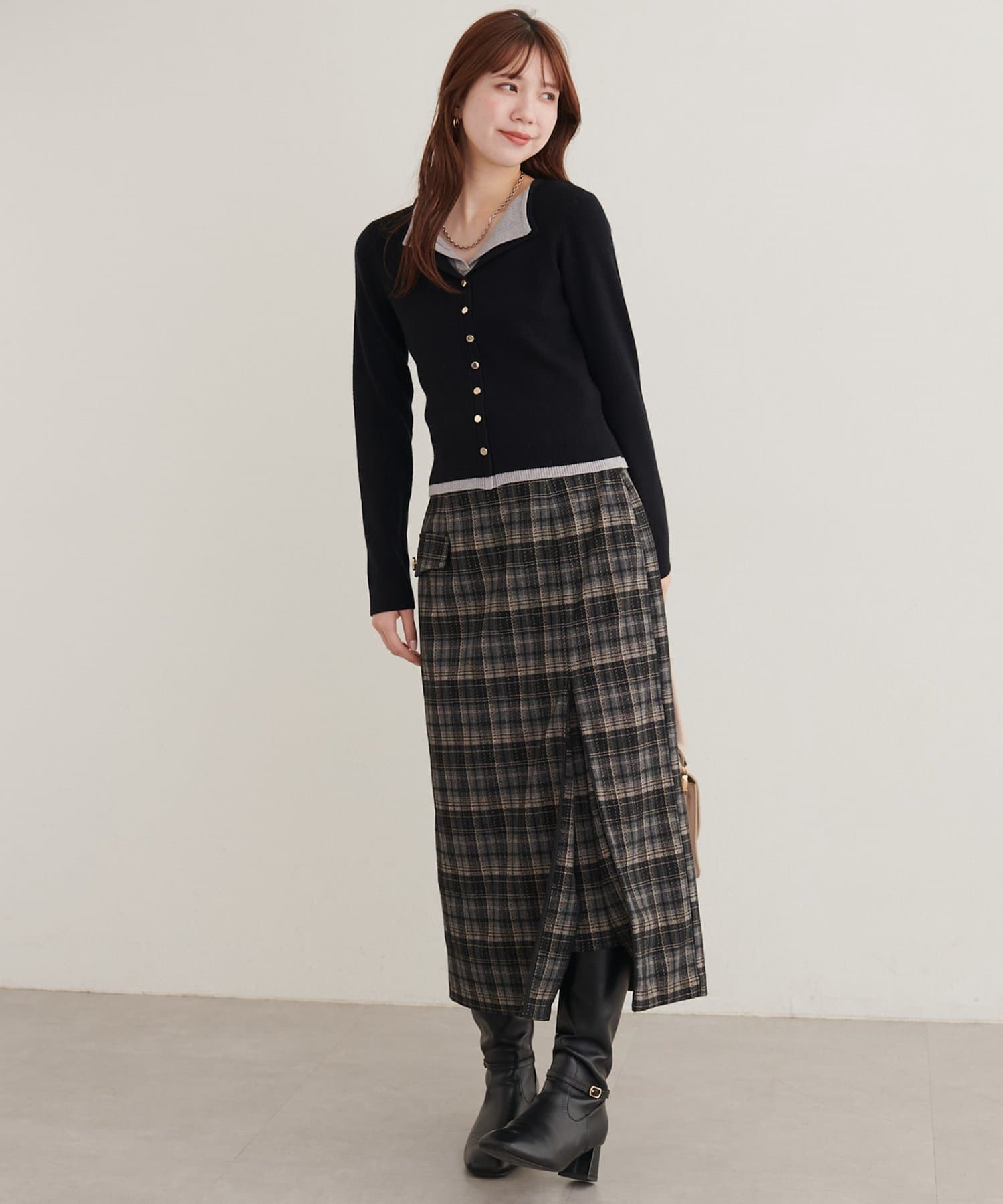 natural couture(ナチュラルクチュール) レイヤード配色リブTOPS