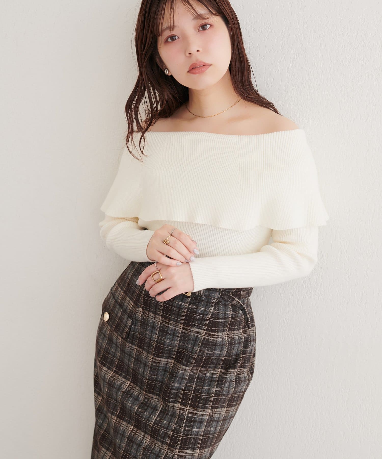 natural couture(ナチュラルクチュール) ケープカラーオフショルニット