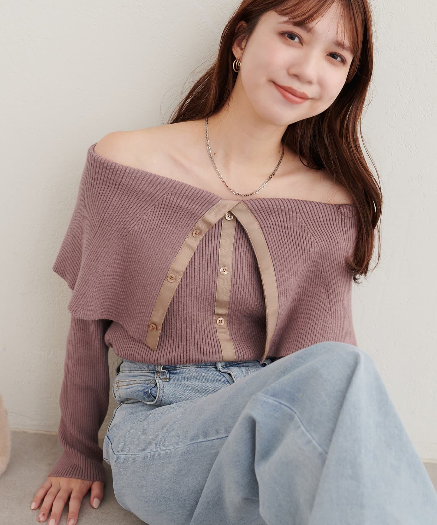 natural couture(ナチュラルクチュール) ケープカラーオフショルニット