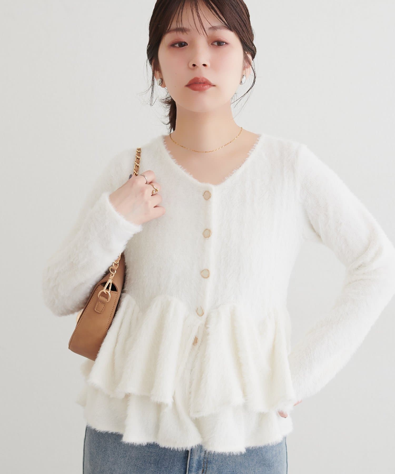 natural couture(ナチュラルクチュール) フェザーカットペプラムカーディガン