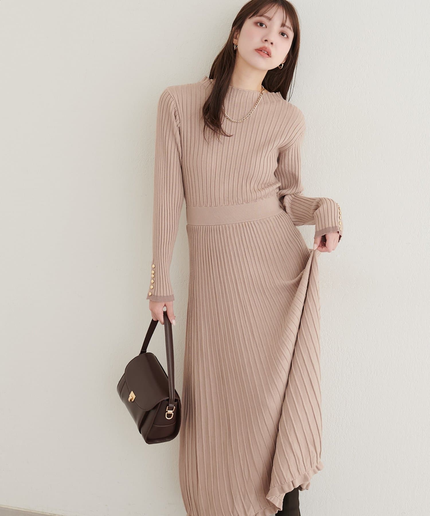 natural couture(ナチュラルクチュール) ワイドリブお上品ワンピース