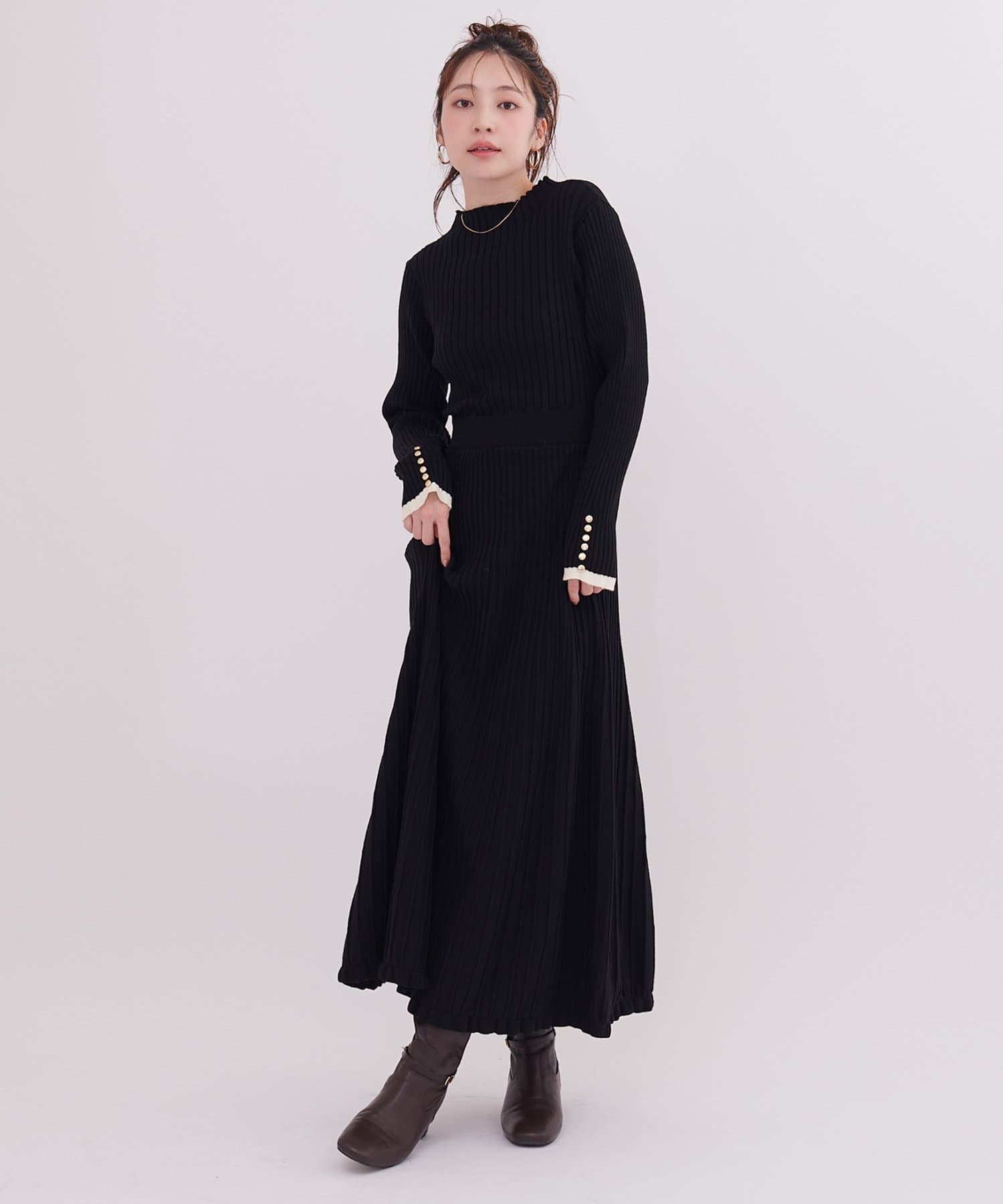 natural couture(ナチュラルクチュール) ワイドリブお上品ワンピース
