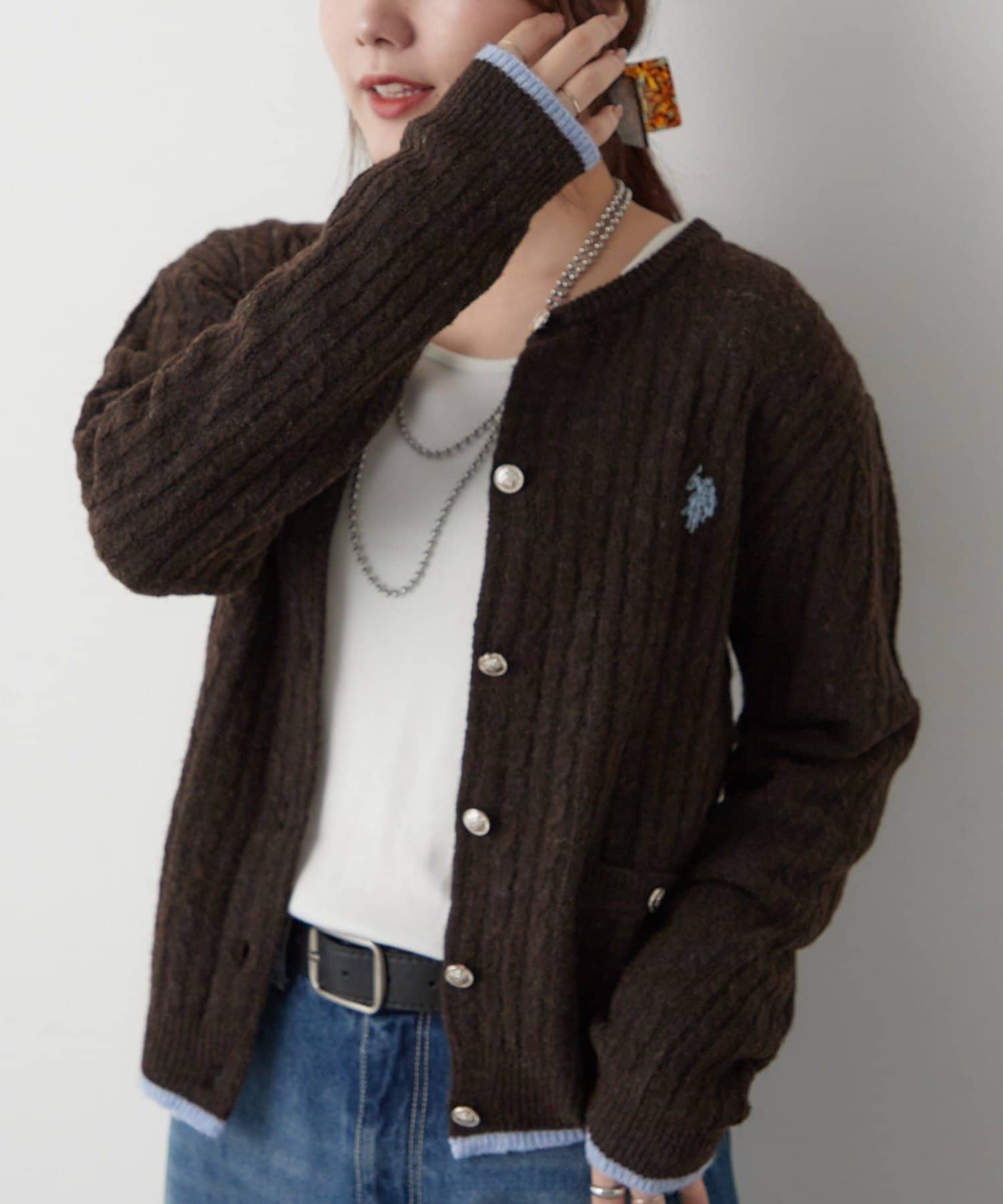 Remind me and forever(リマインドミーアンドフォーエバー) 【US. POLO ASSN.】配色ラインケーブルクルーカーデ