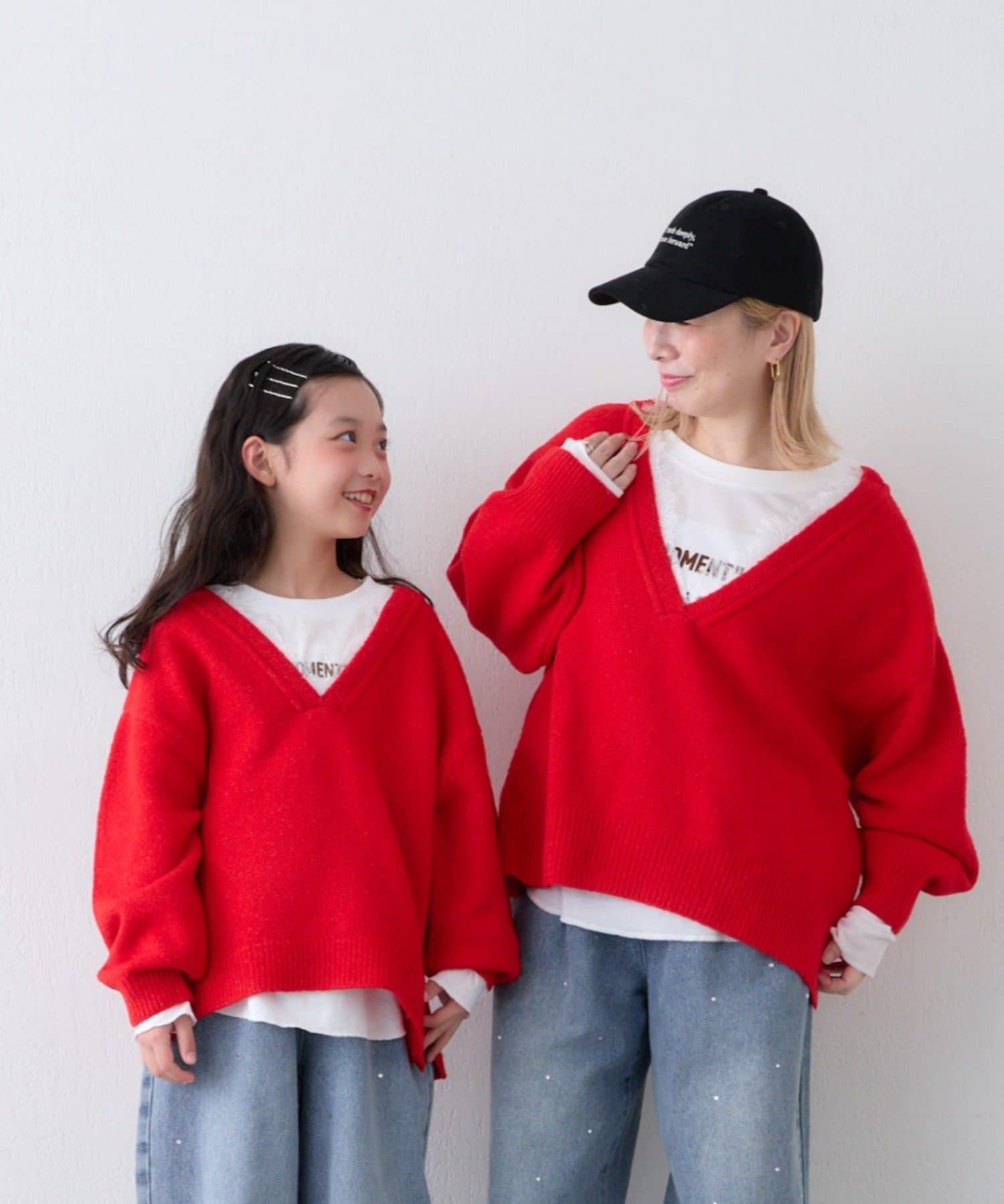 CIAOPANIC TYPY(チャオパニックティピー) 【KIDS】深Vネックレースドッキングニット(WEB限定カラーあり)