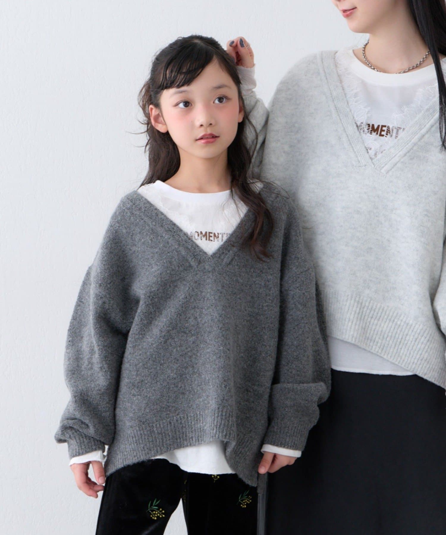 CIAOPANIC TYPY(チャオパニックティピー) 【KIDS】深Vネックレースドッキングニット(WEB限定カラーあり)