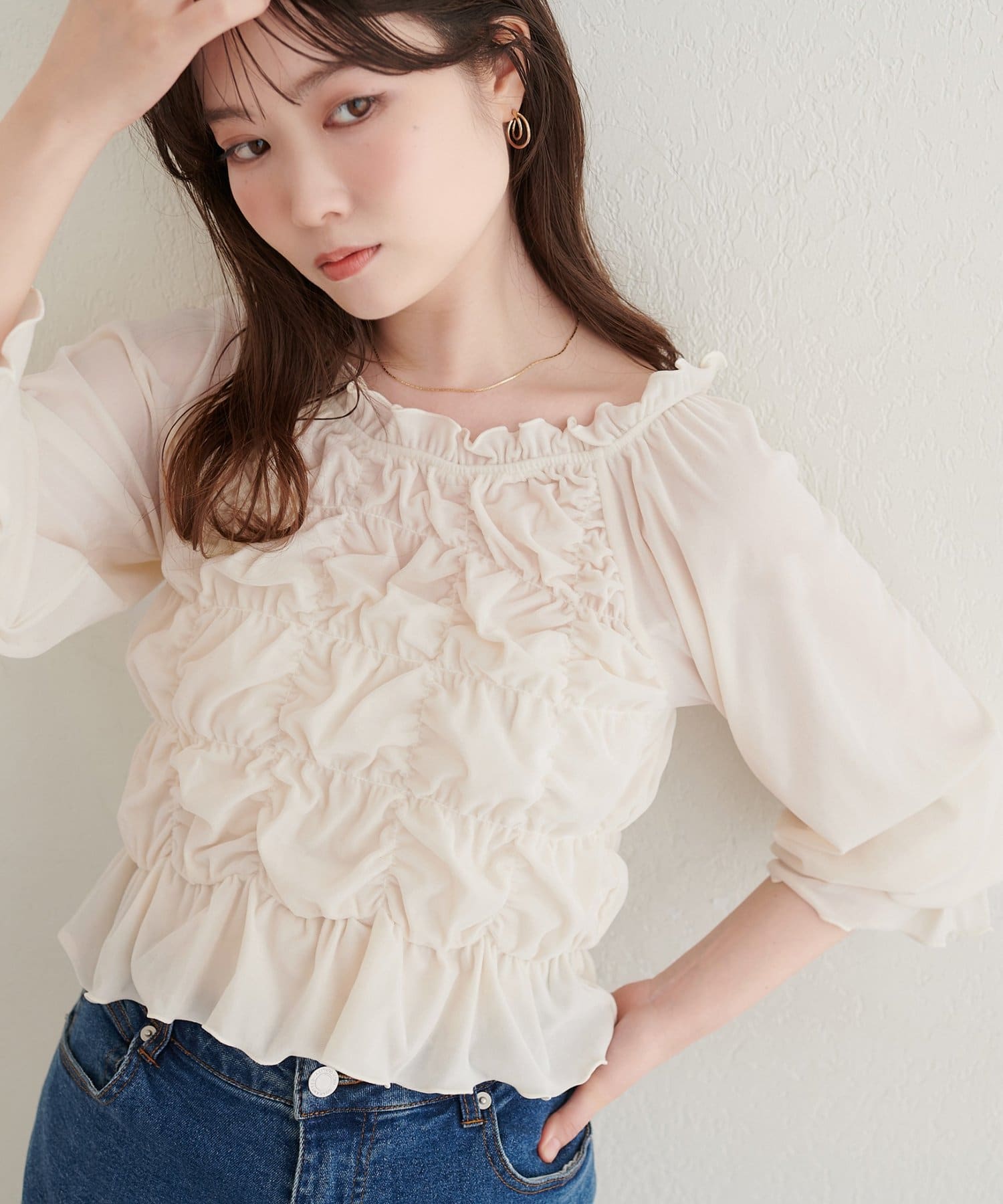 natural couture(ナチュラルクチュール) キャンディスリーブシャーリングトップス